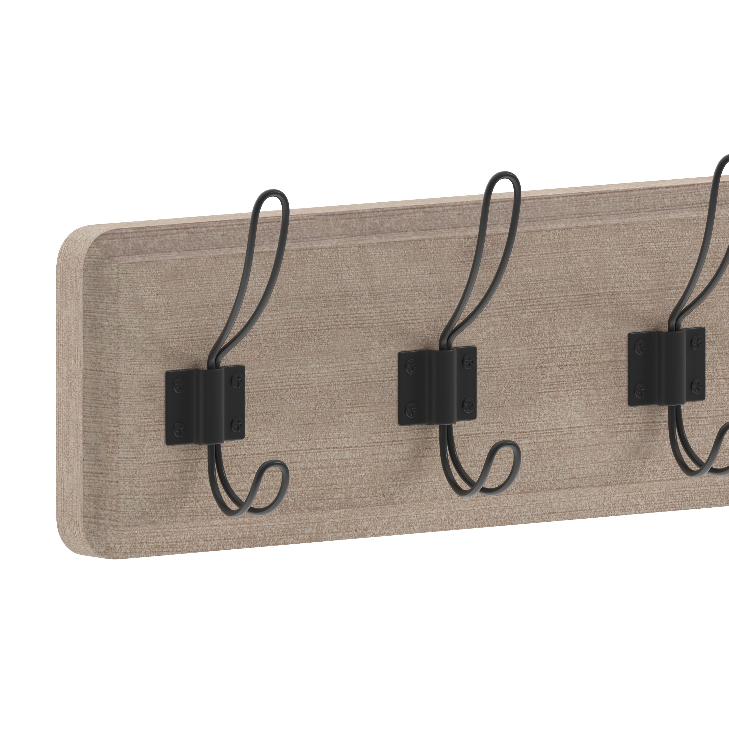 Daly Wall Mounted 34 Inch Weathered Brown Solid Pine Wood Storage Rack with 7 Hooks For Entryway, Kitchen, Bathroom