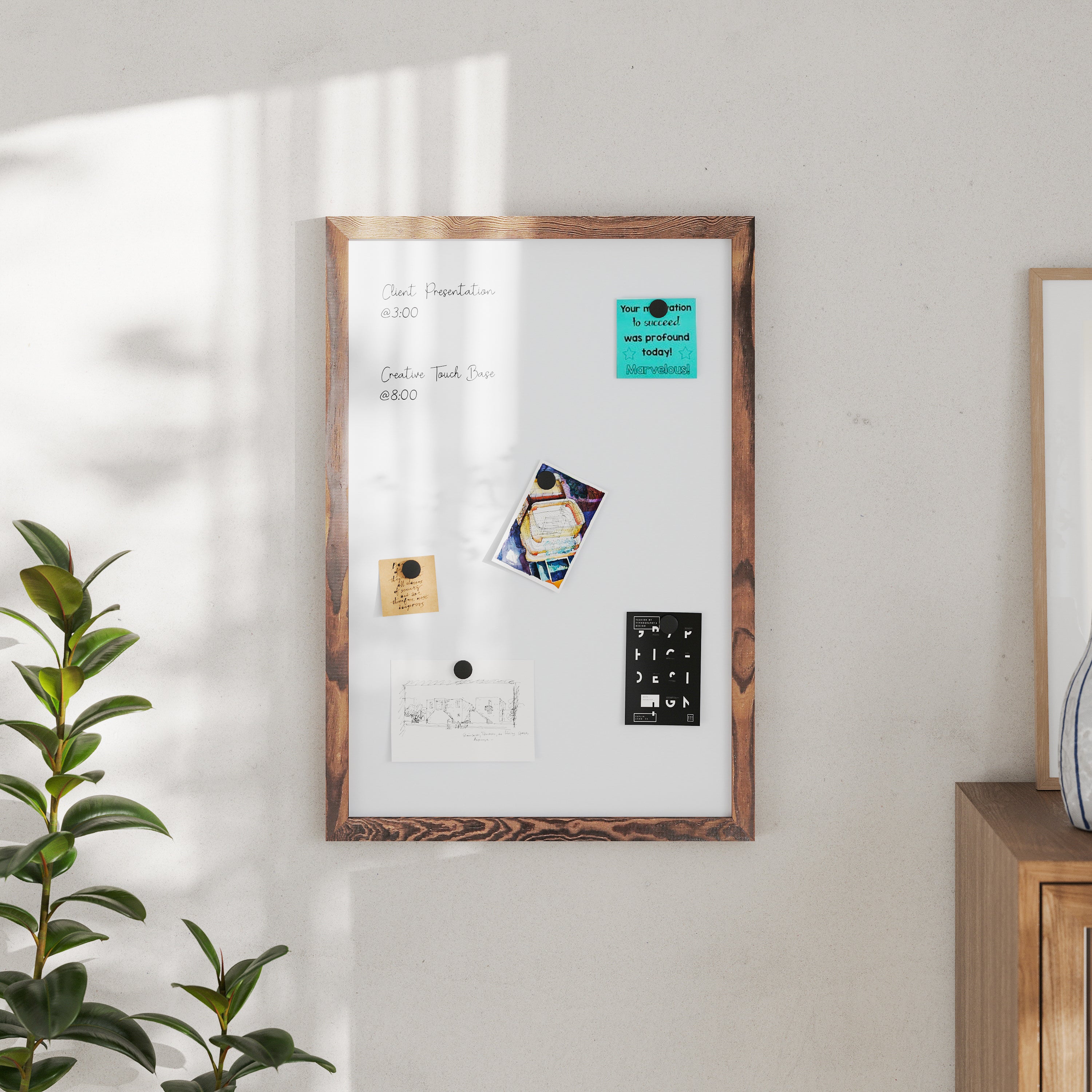 Bristol 20x30 Wall Mount White Board with Included Dry Erase Marker, 4 Magnets, and Eraser for Home, School or Business in Torched Brown