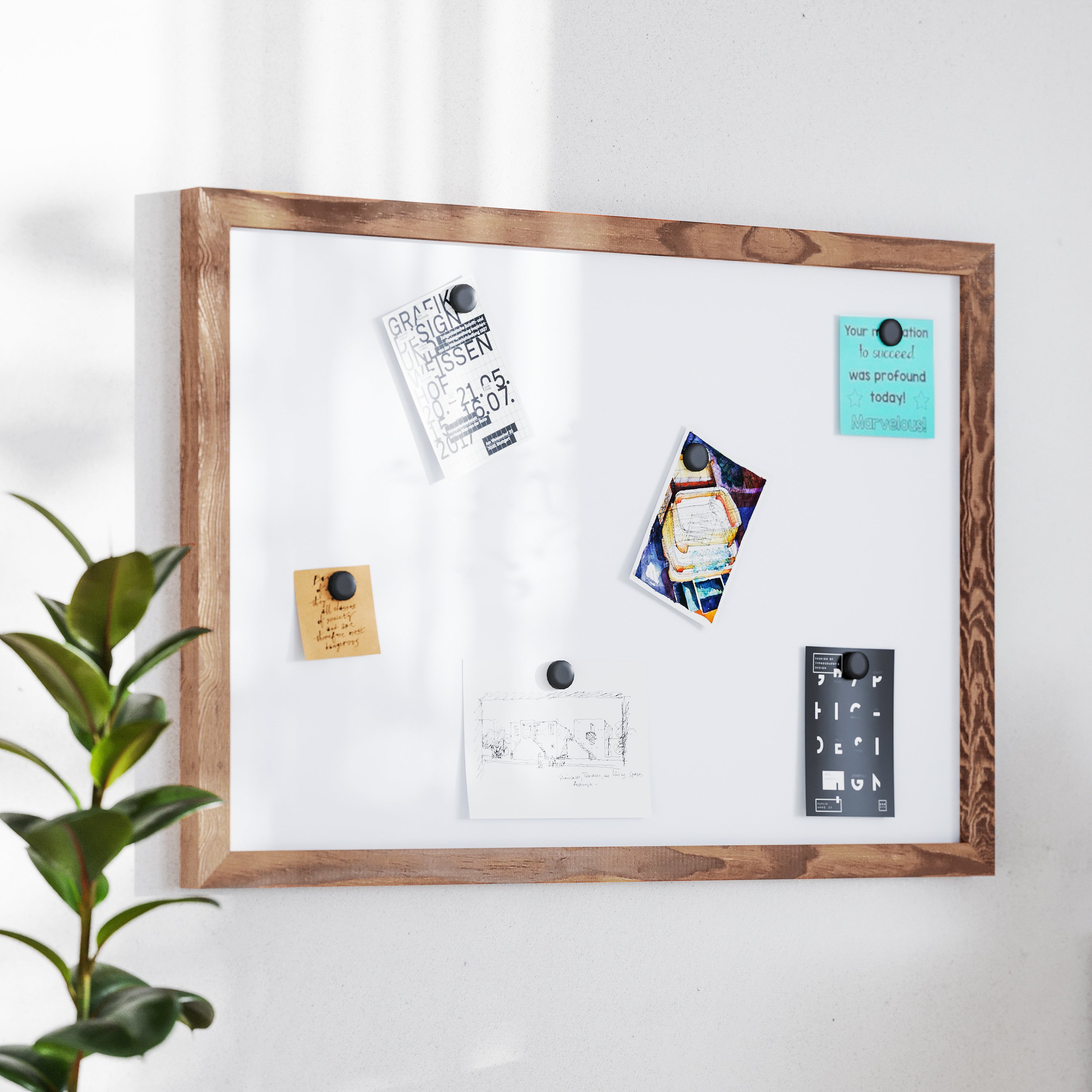 Bristol 20x30 Wall Mount White Board with Included Dry Erase Marker, 4 Magnets, and Eraser for Home, School or Business in Torched Brown