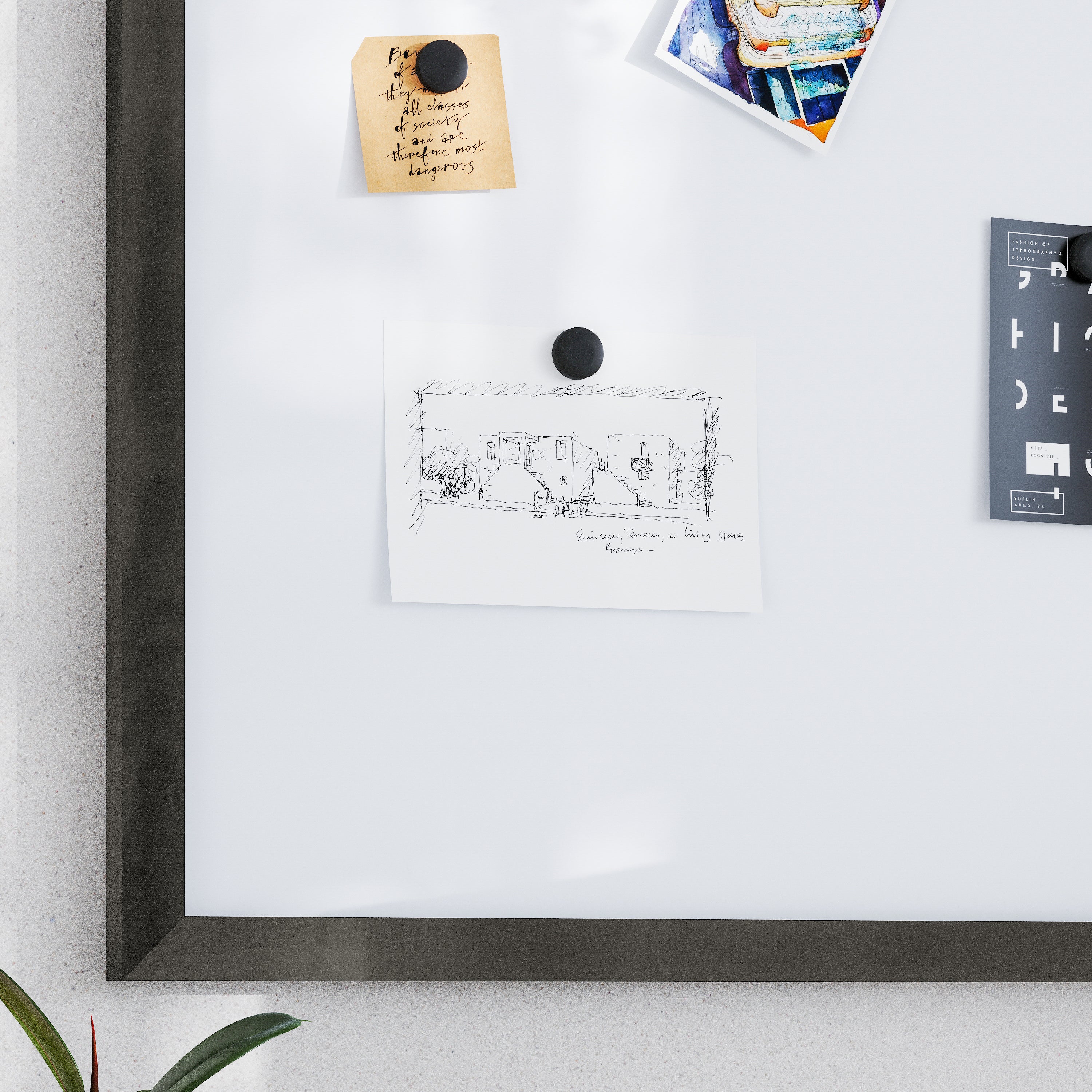 Bristol 24x36 Wall Mount White Board with Included Dry Erase Marker, 4 Magnets, and Eraser for Home, School or Business in Black