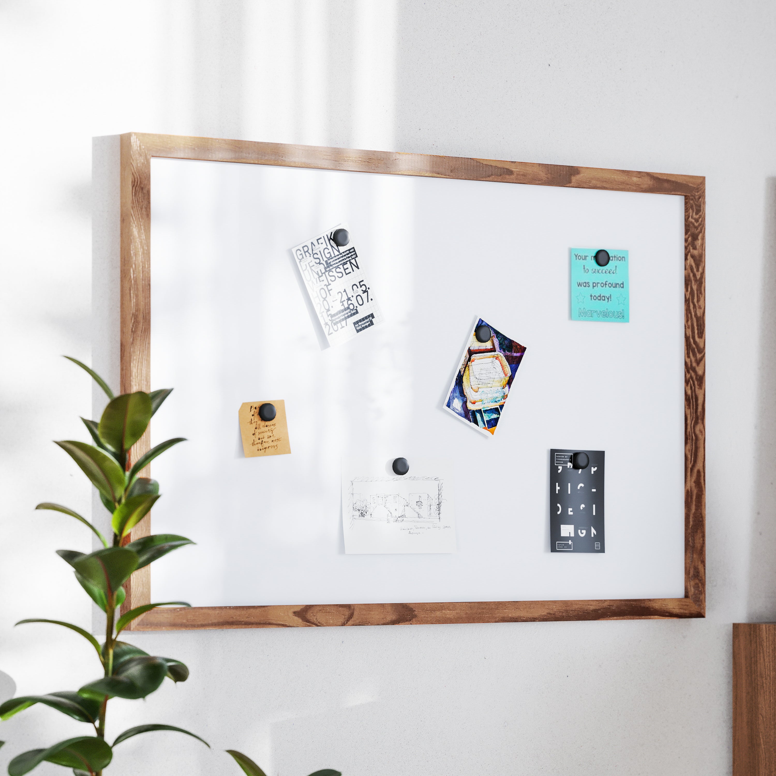 Bristol 24x36 Wall Mount White Board with Included Dry Erase Marker, 4 Magnets, and Eraser for Home, School or Business in Torched Brown