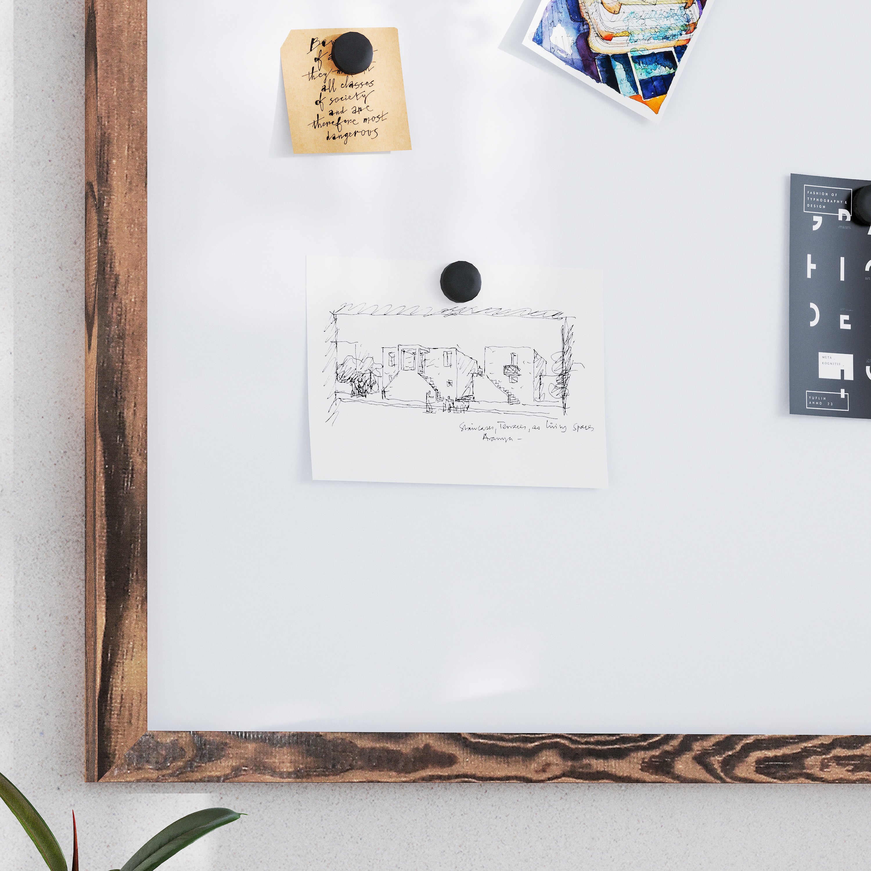 Bristol 24x36 Wall Mount White Board with Included Dry Erase Marker, 4 Magnets, and Eraser for Home, School or Business in Torched Brown