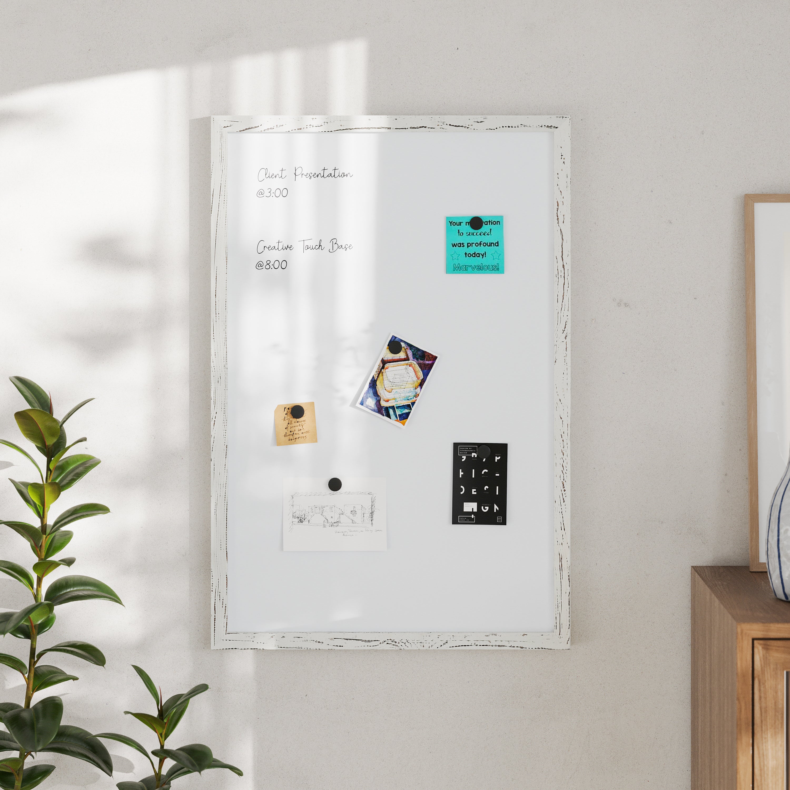 Bristol 24x36 Wall Mount White Board with Included Dry Erase Marker, 4 Magnets, and Eraser for Home, School or Business in Whitewashed