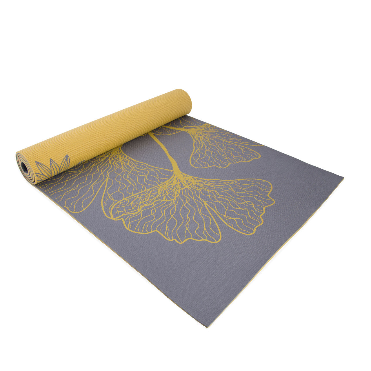 Yoga Mat Reversible 5mm with carry strap-DAHLIA/GINKGO