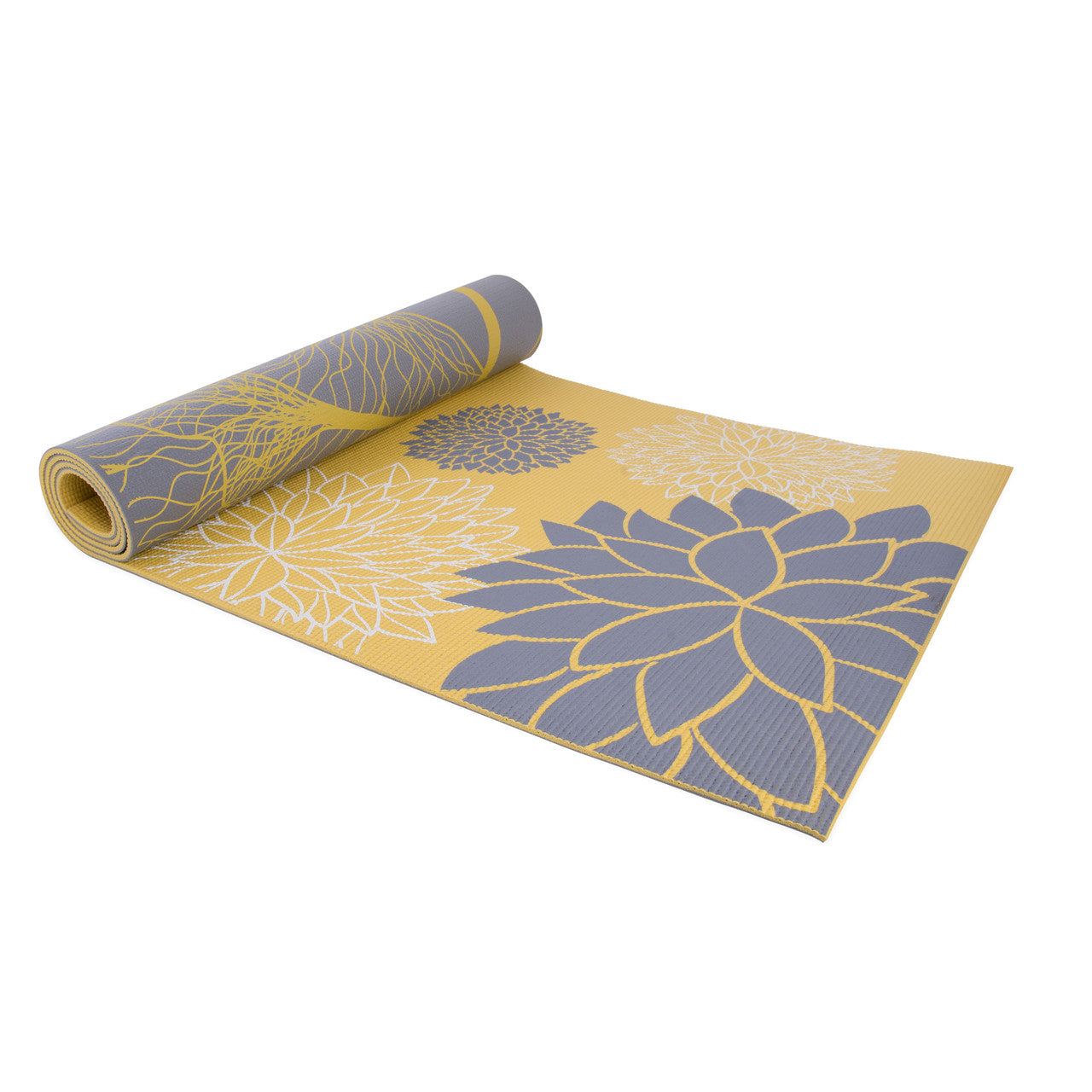 Yoga Mat Reversible 5mm with carry strap-DAHLIA/GINKGO