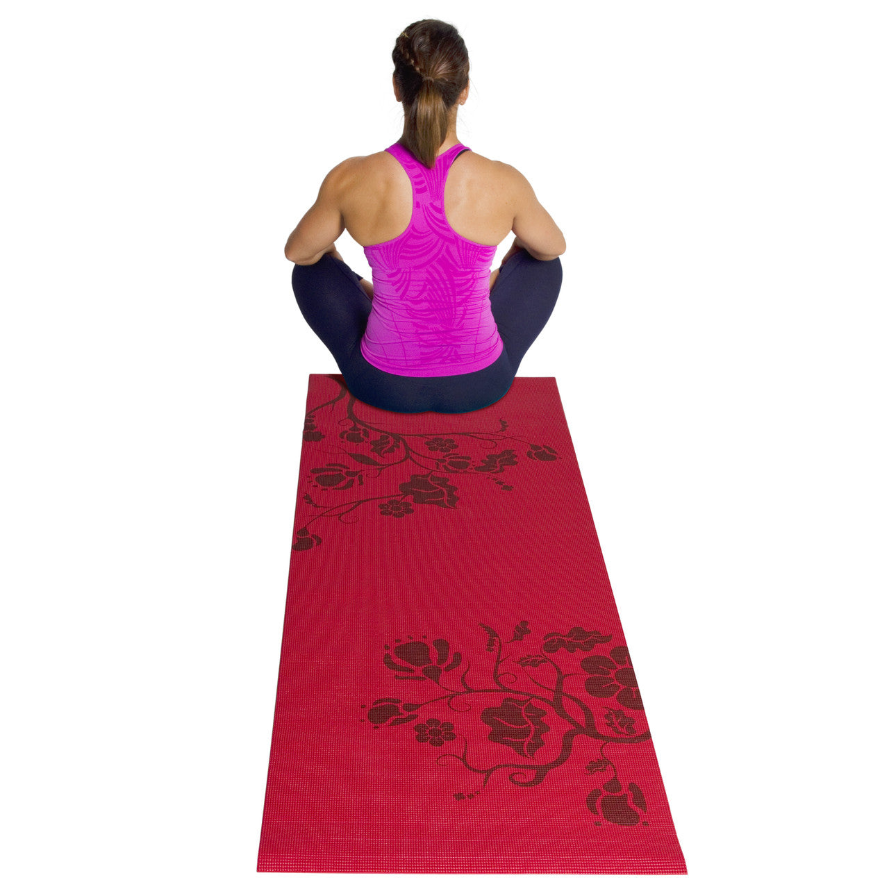 Yoga Mat with pattern-Red flowers