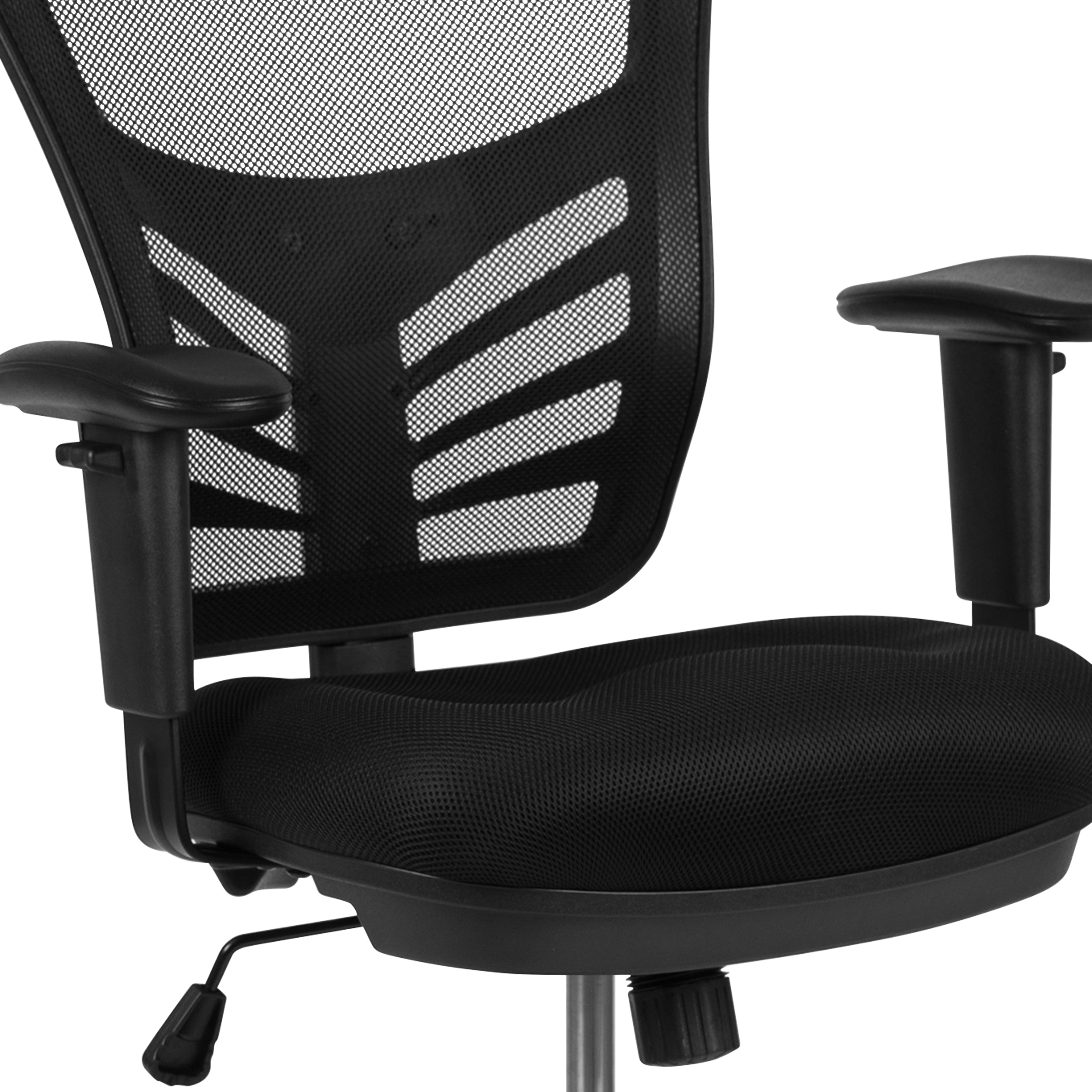 Tyler Mid-Back Black Mesh Ergonomic Drafting Chair with Adjustable Chrome Foot Ring, Adjustable Arms and Black Frame