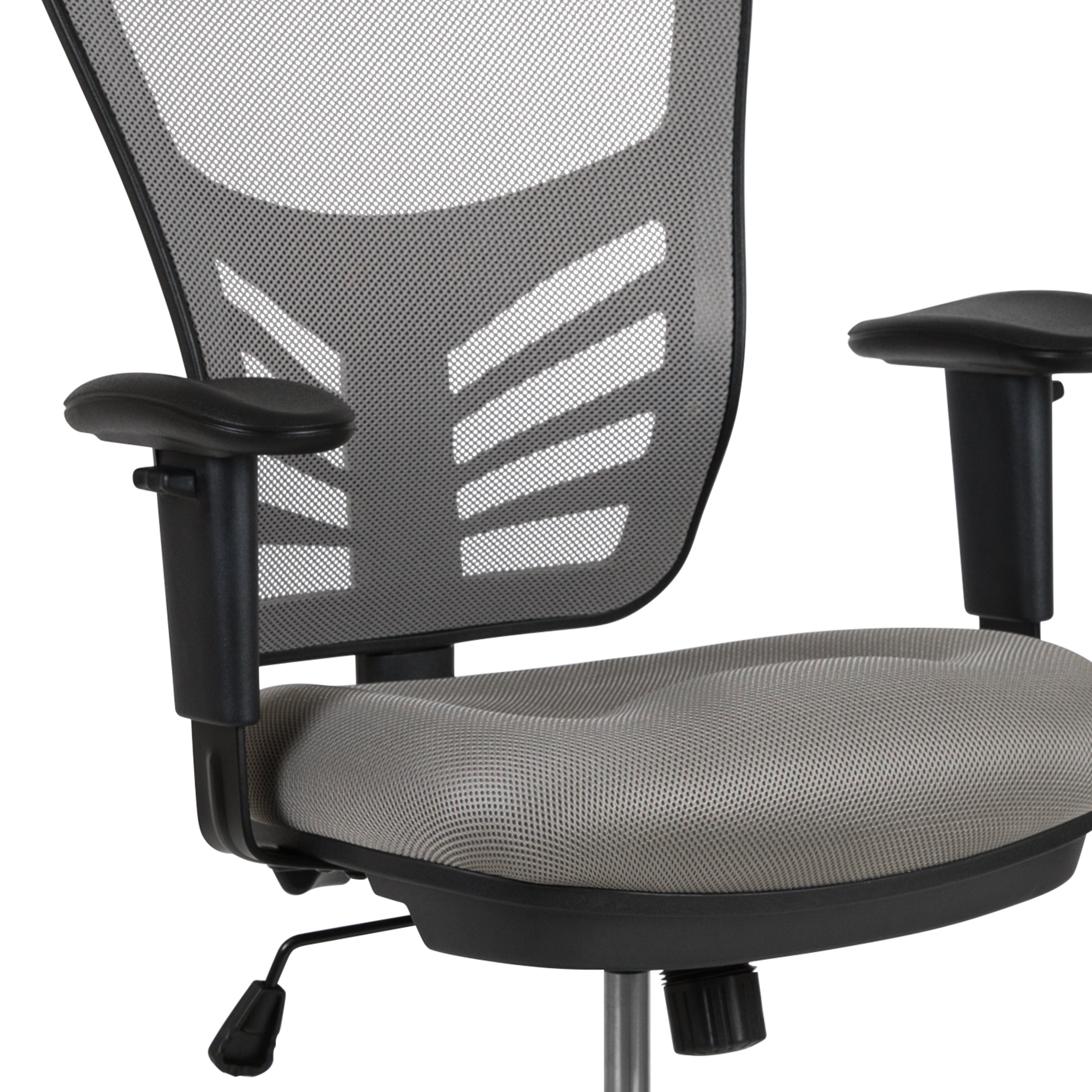 Tyler Mid-Back Light Gray Mesh Ergonomic Drafting Chair with Adjustable Chrome Foot Ring, Adjustable Arms and Black Frame