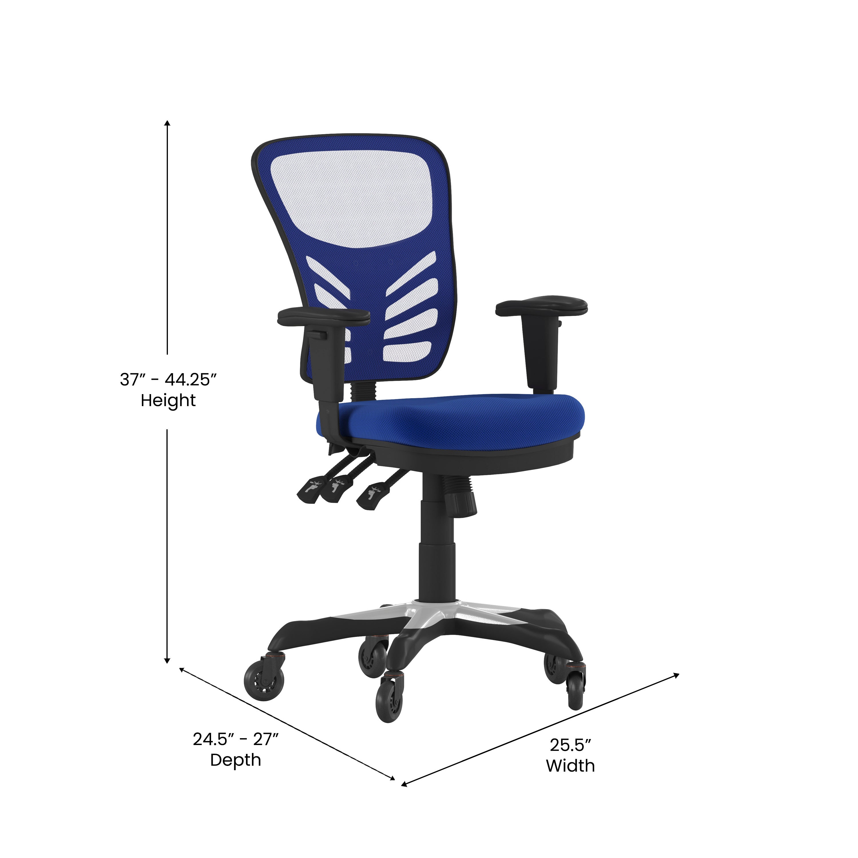 Nicholas Mid-Back Blue Mesh Multifunction Executive Swivel Ergonomic Office Chair with Adjustable Arms and Transparent Roller Wheels