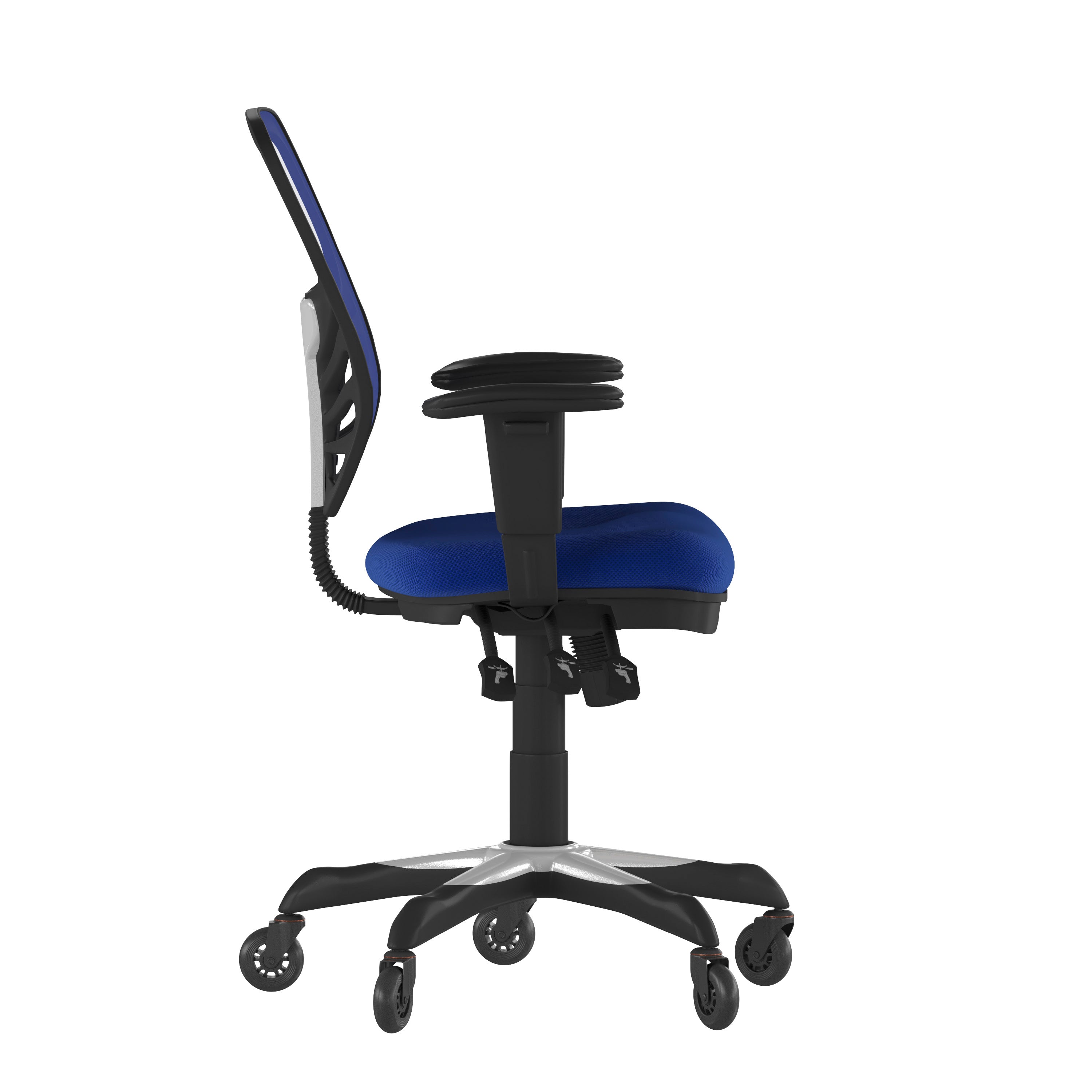 Nicholas Mid-Back Blue Mesh Multifunction Executive Swivel Ergonomic Office Chair with Adjustable Arms and Transparent Roller Wheels