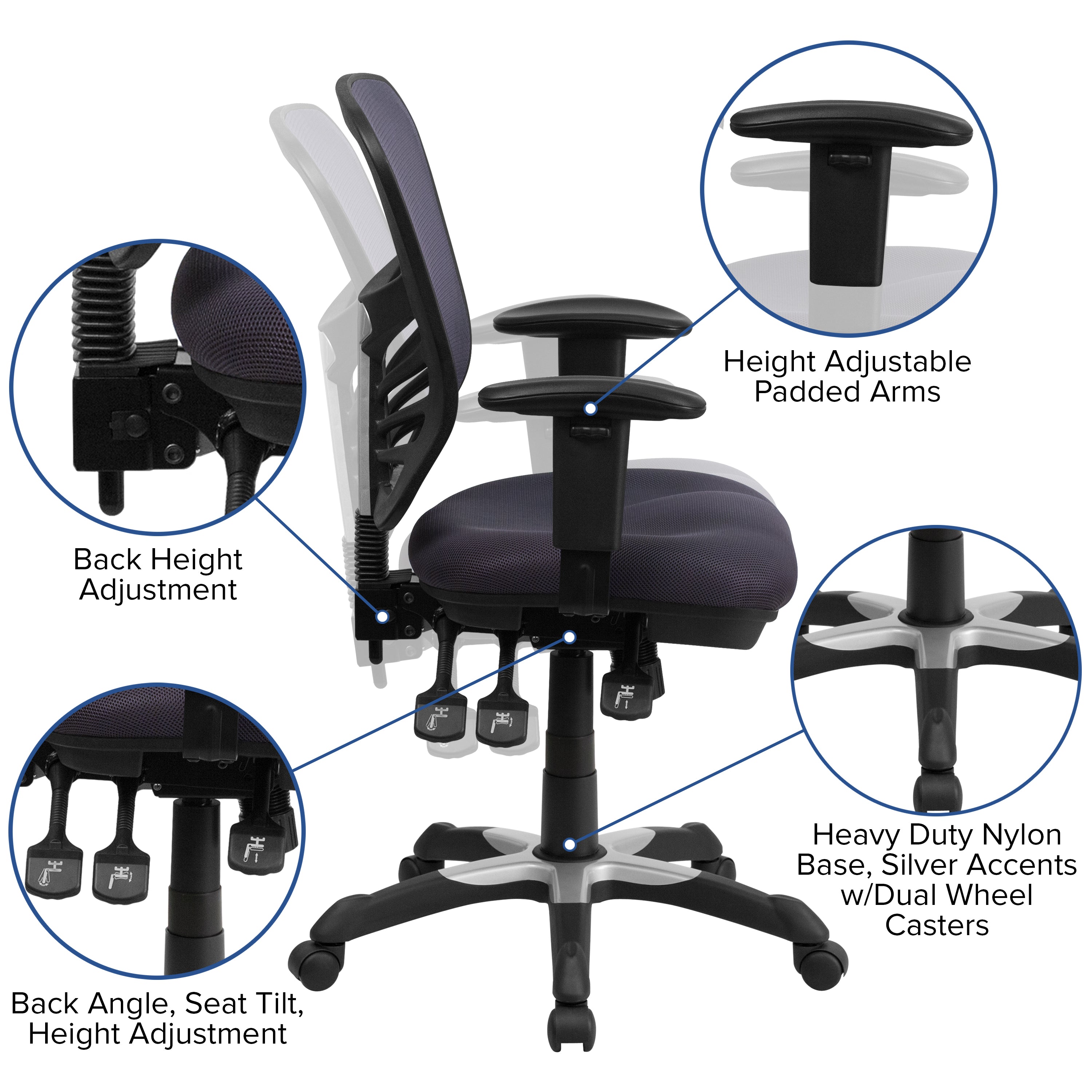 Nicholas Mid-Back Dark Gray Mesh Multifunction Executive Swivel Ergonomic Office Chair with Adjustable Arms