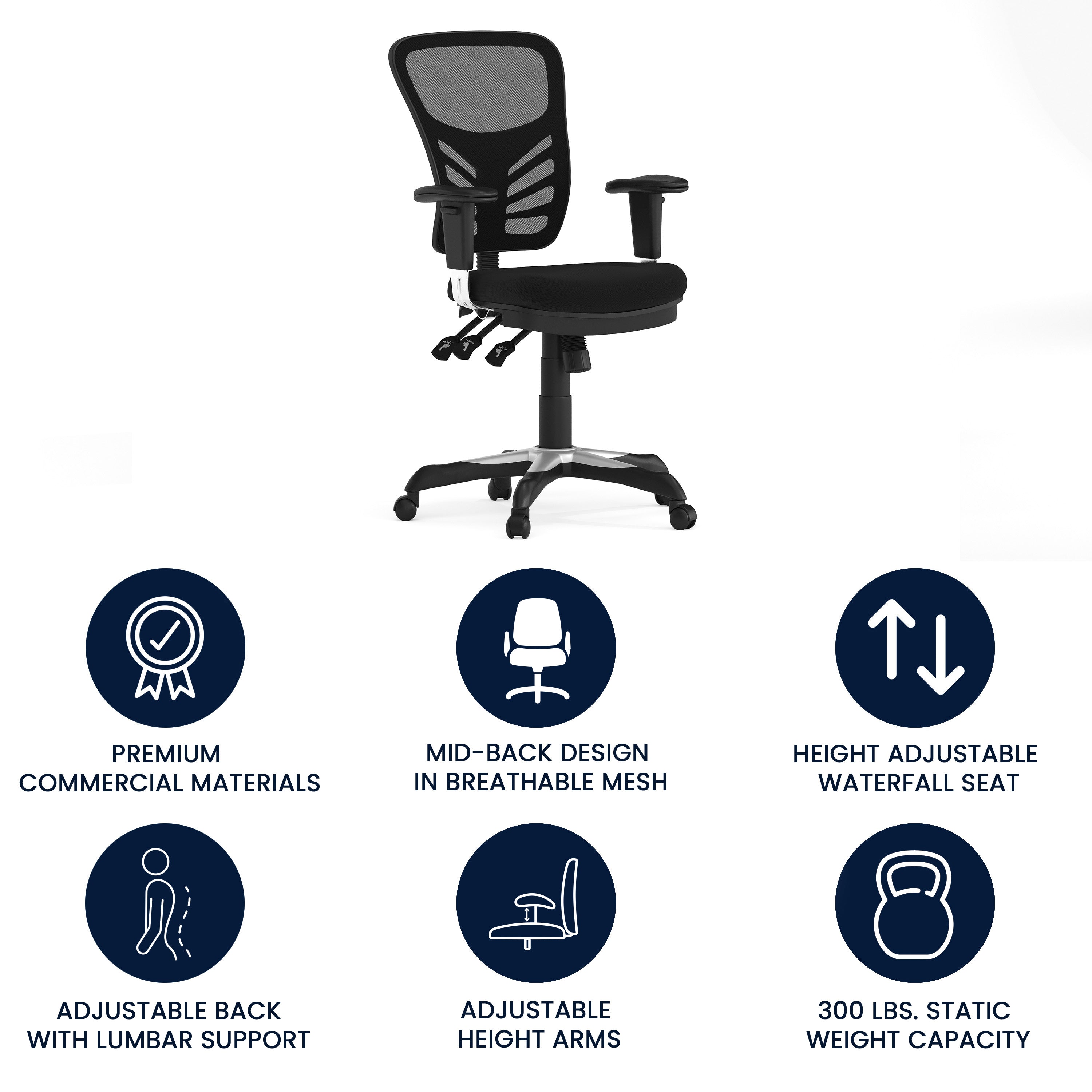 Nicholas Mid-Back Black Mesh Multifunction Executive Swivel Ergonomic Office Chair with Adjustable Arms