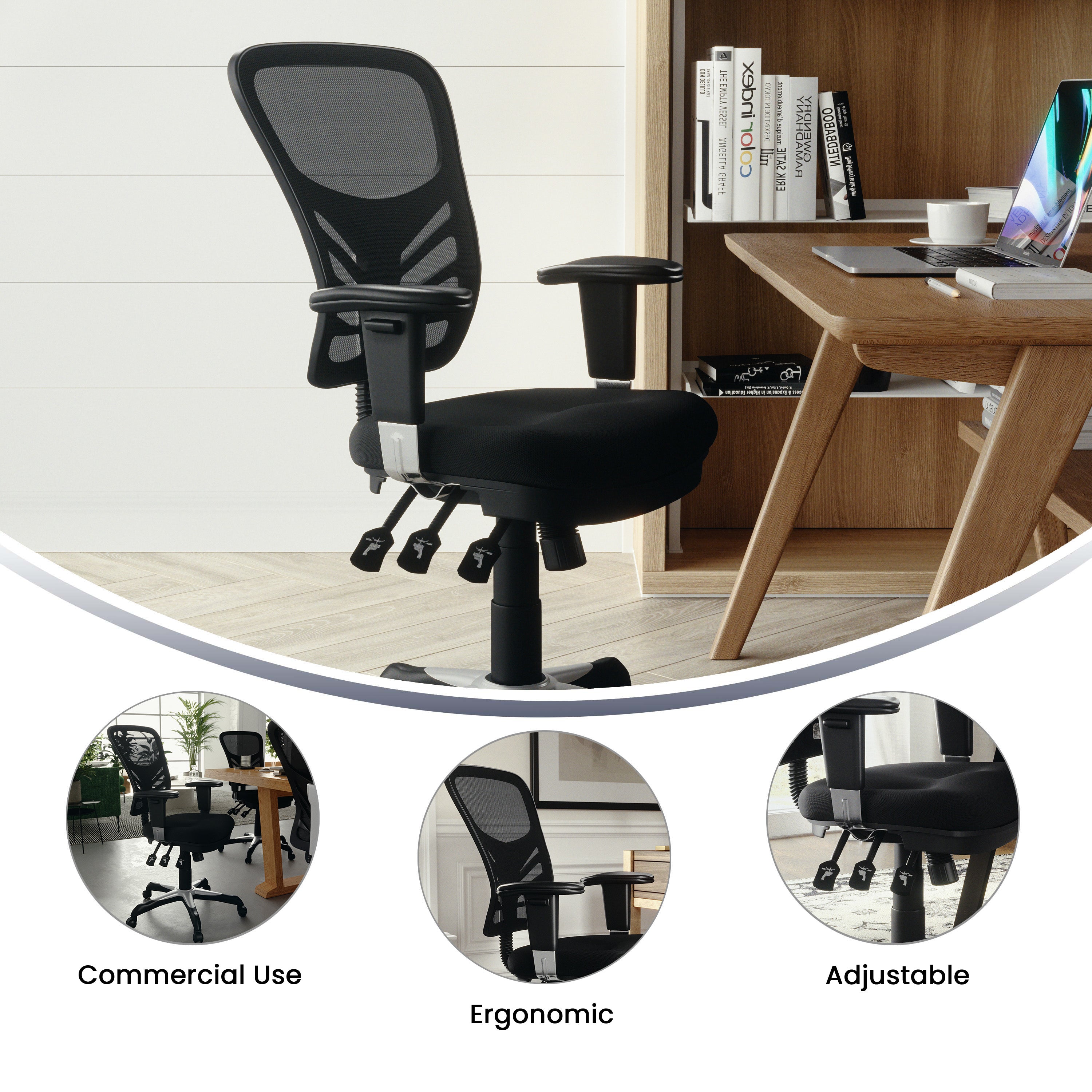 Nicholas Mid-Back Black Mesh Multifunction Executive Swivel Ergonomic Office Chair with Adjustable Arms