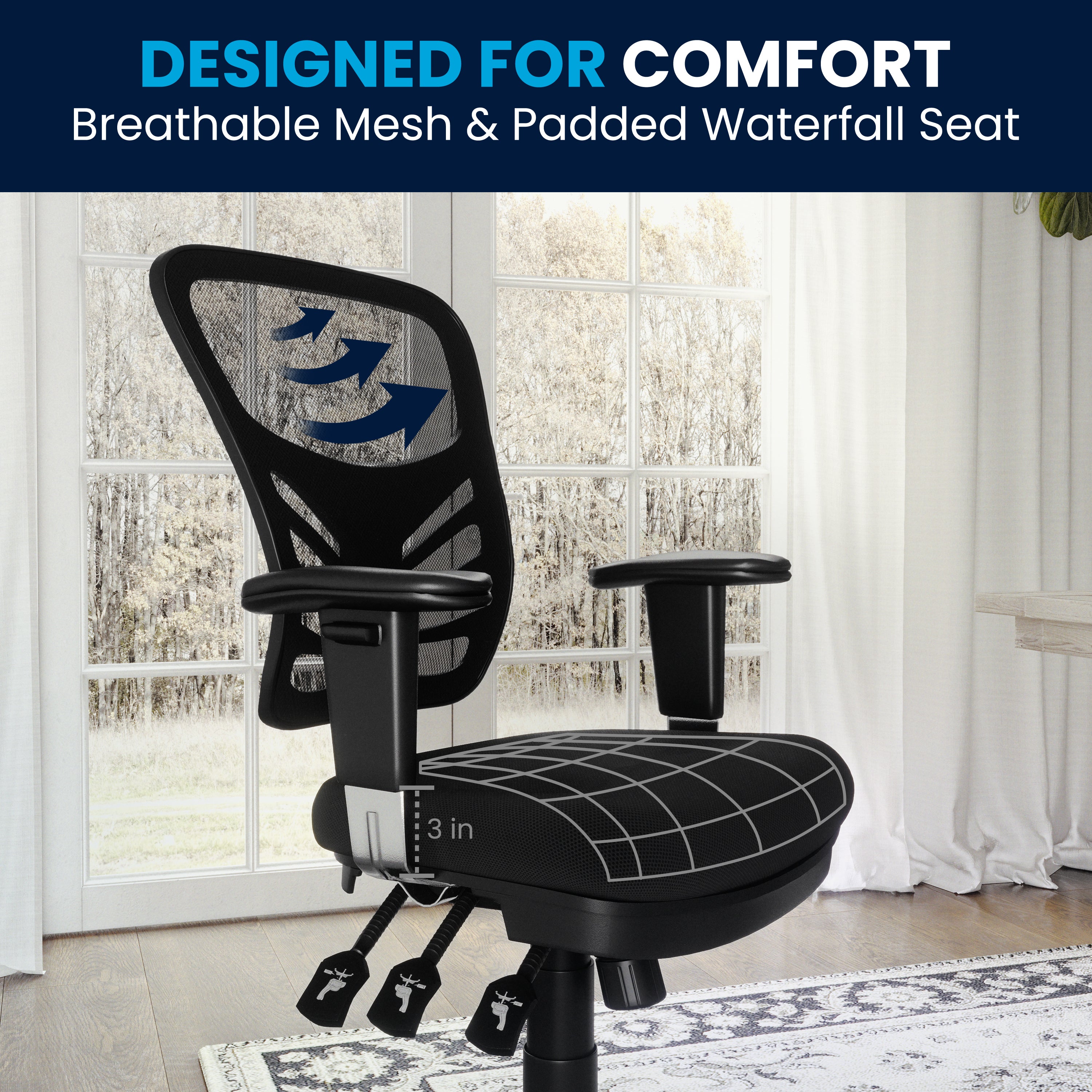 Nicholas Mid-Back Black Mesh Multifunction Executive Swivel Ergonomic Office Chair with Adjustable Arms