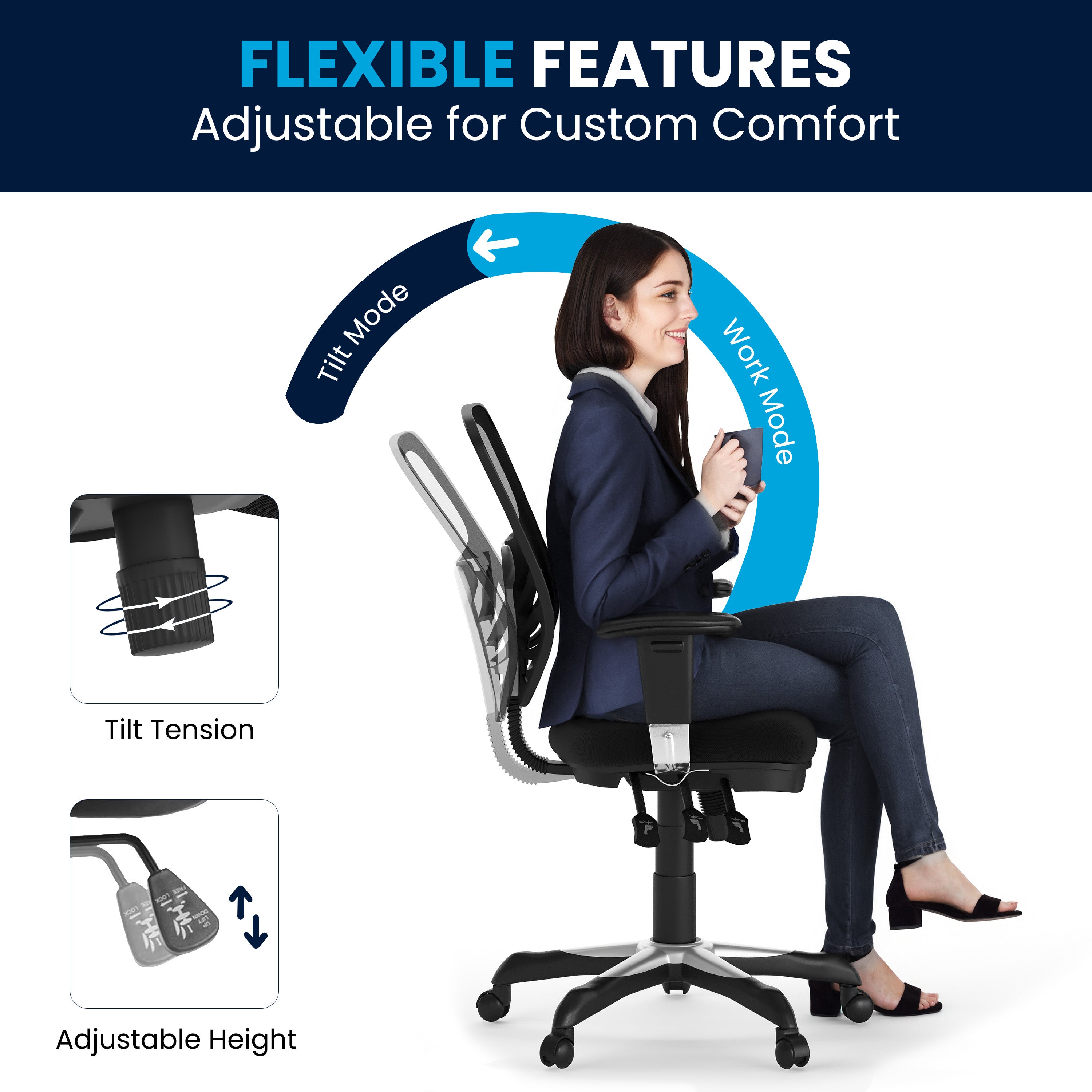 Nicholas Mid-Back Black Mesh Multifunction Executive Swivel Ergonomic Office Chair with Adjustable Arms