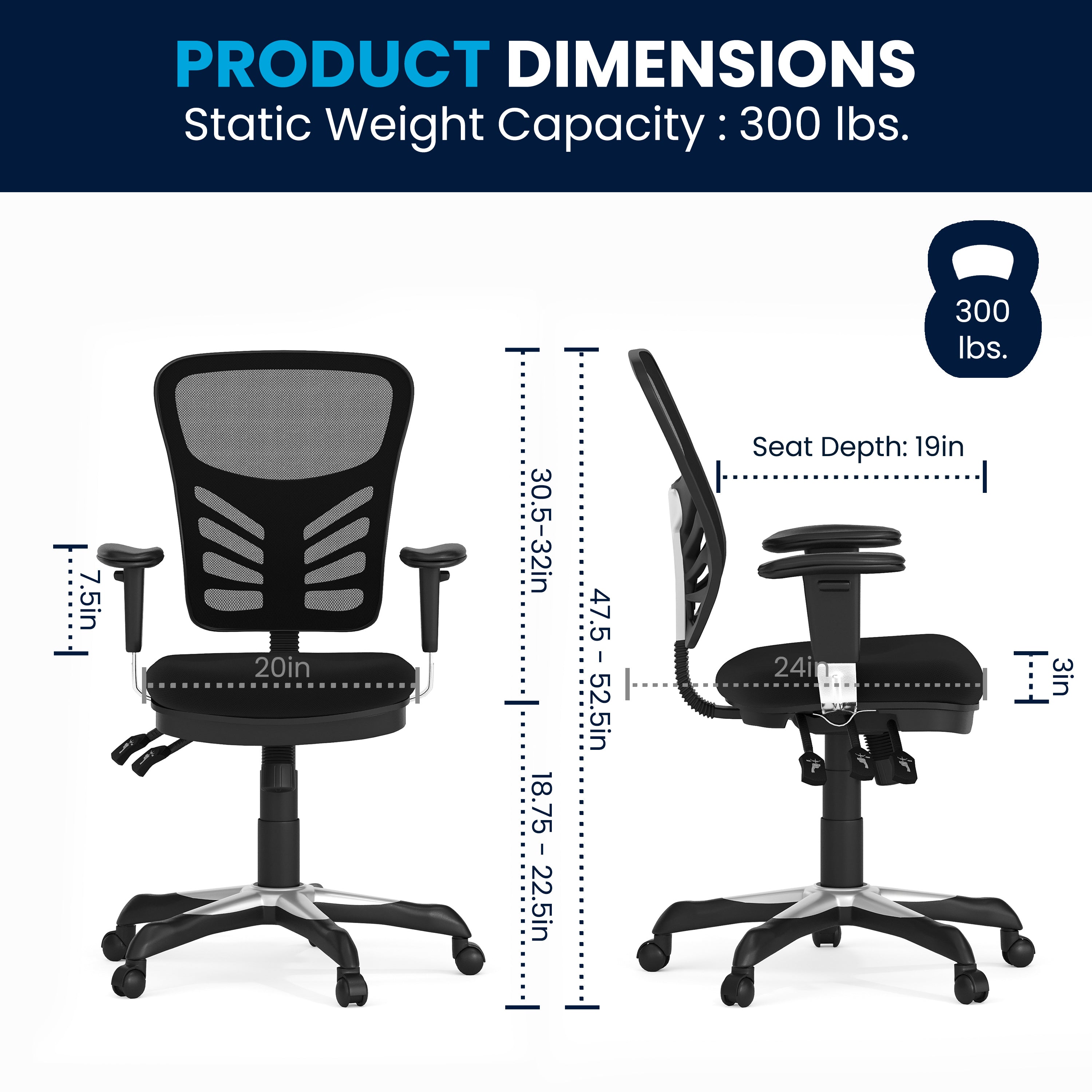 Nicholas Mid-Back Black Mesh Multifunction Executive Swivel Ergonomic Office Chair with Adjustable Arms