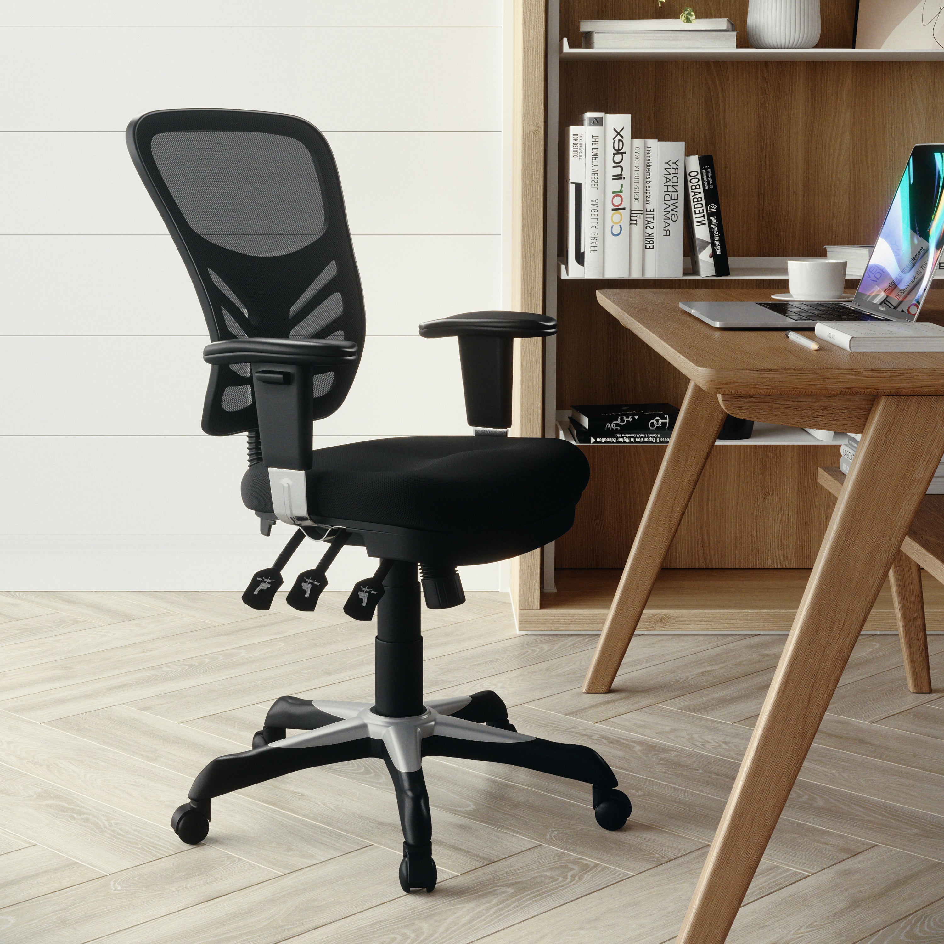 Nicholas Mid-Back Black Mesh Multifunction Executive Swivel Ergonomic Office Chair with Adjustable Arms