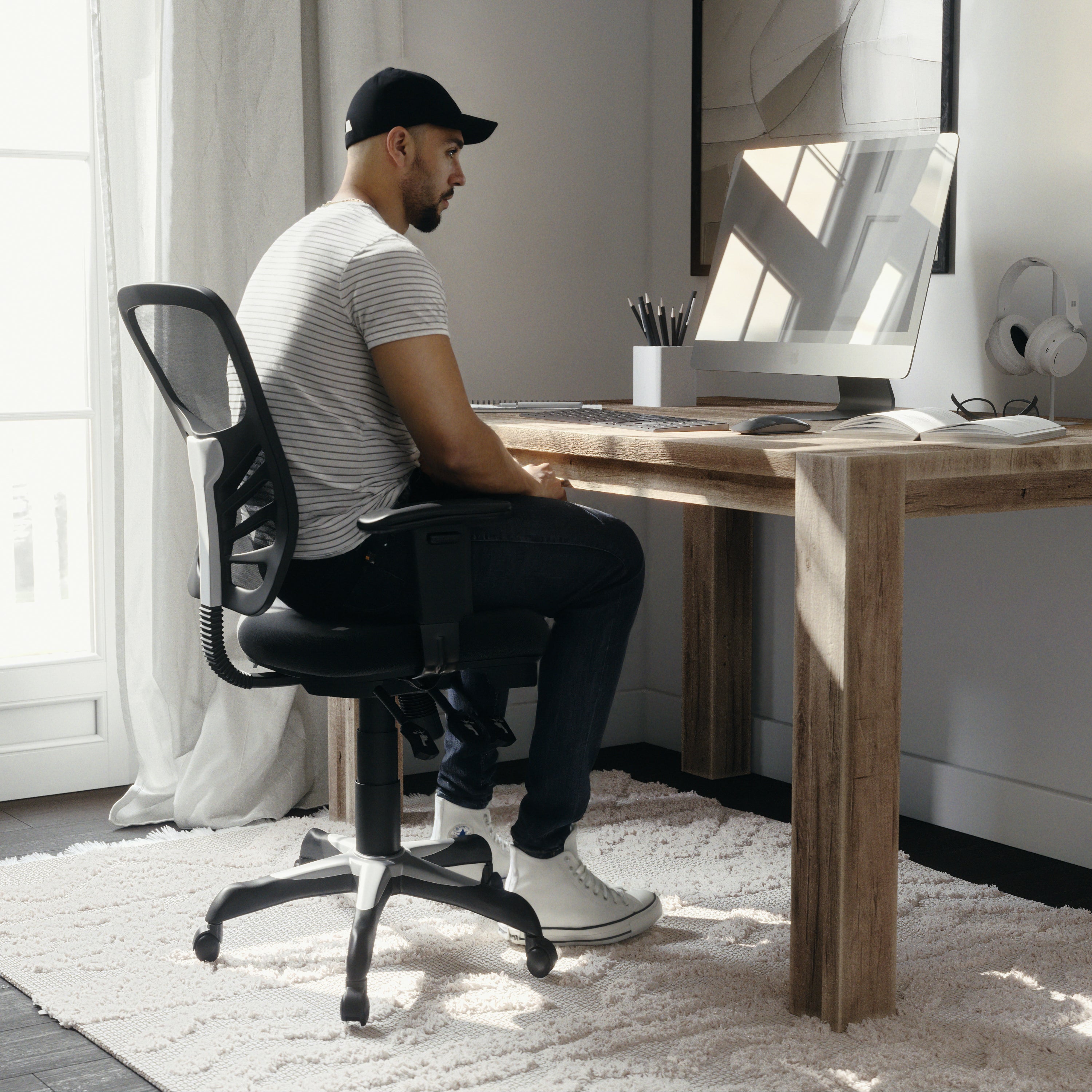 Nicholas Mid-Back Black Mesh Multifunction Executive Swivel Ergonomic Office Chair with Adjustable Arms