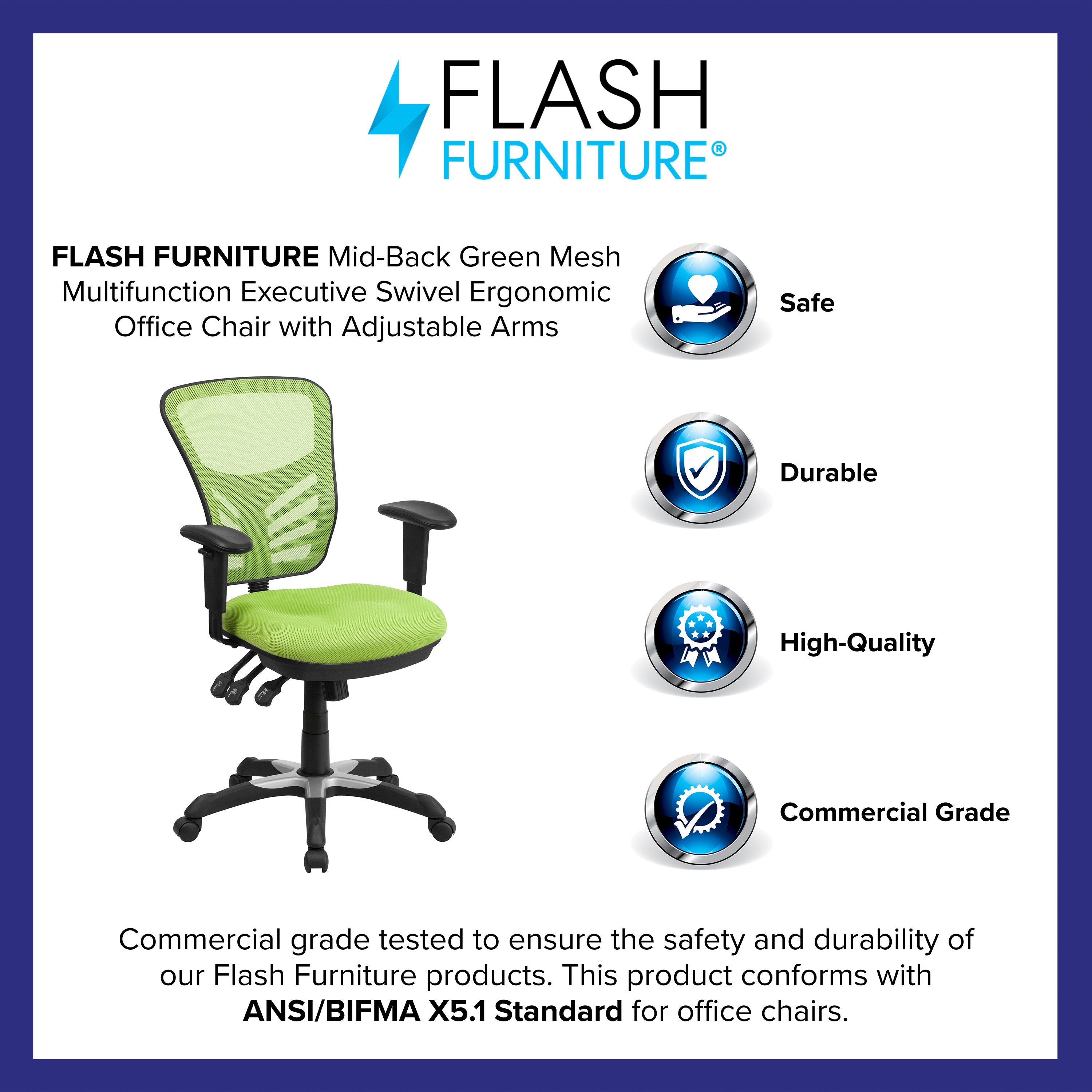 Nicholas Mid-Back Green Mesh Multifunction Executive Swivel Ergonomic Office Chair with Adjustable Arms