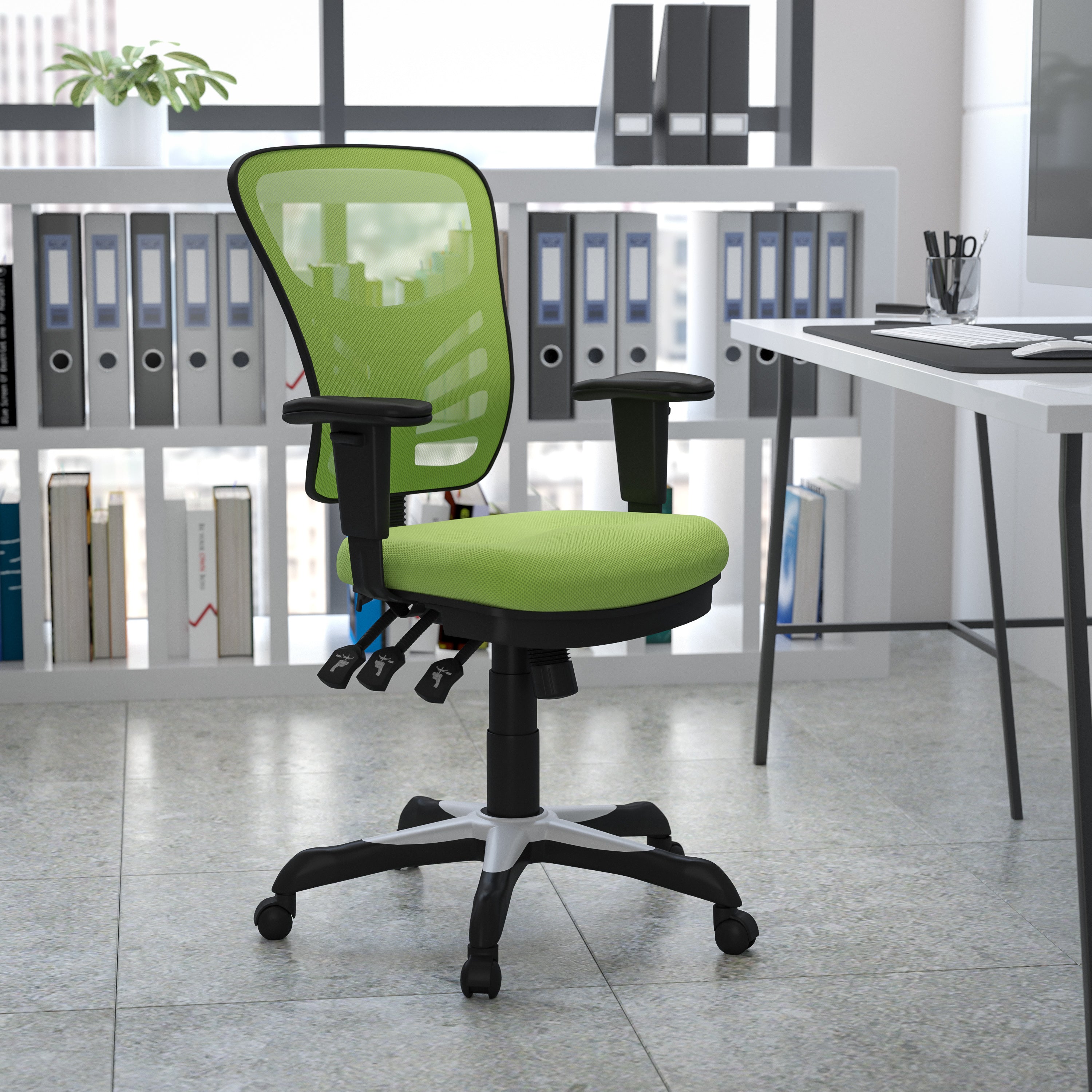 Nicholas Mid-Back Green Mesh Multifunction Executive Swivel Ergonomic Office Chair with Adjustable Arms