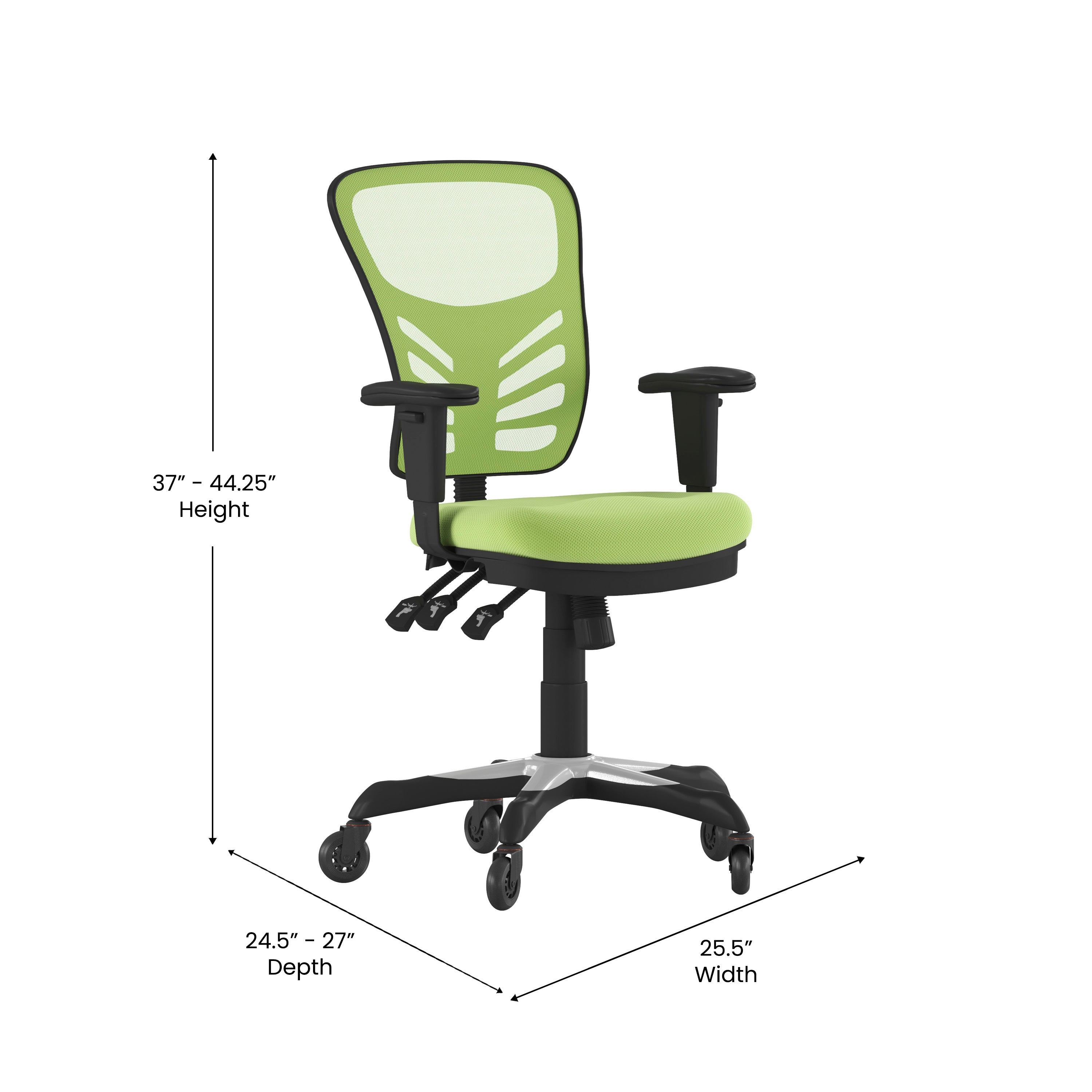 Nicholas Mid-Back Green Mesh Multifunction Executive Swivel Ergonomic Office Chair with Adjustable Arms and Transparent Roller Wheels