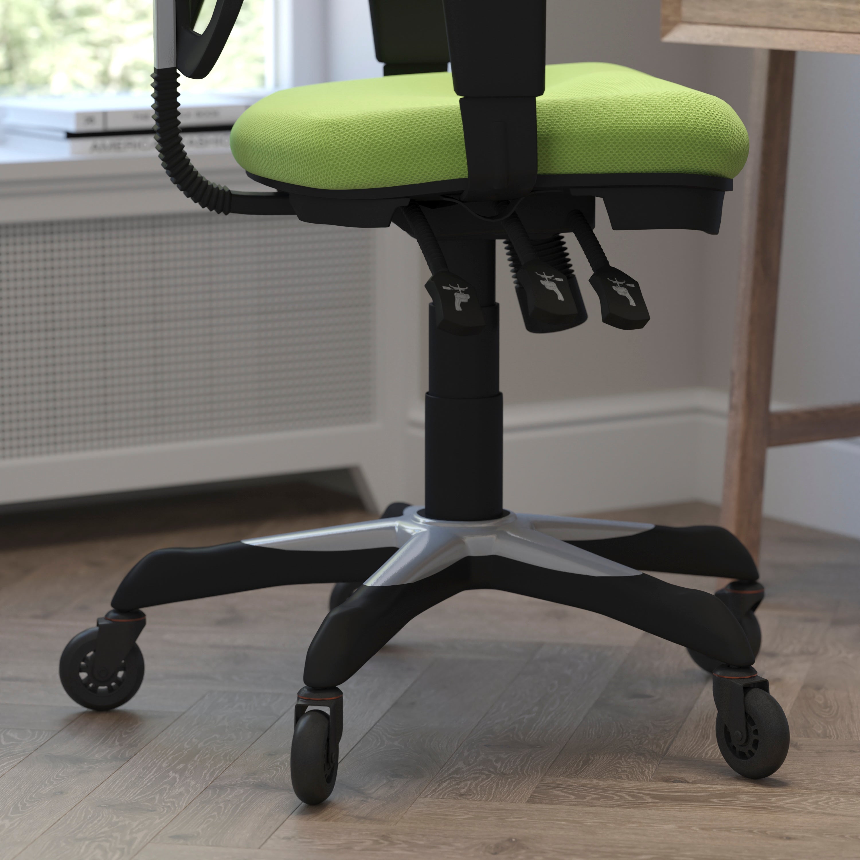 Nicholas Mid-Back Green Mesh Multifunction Executive Swivel Ergonomic Office Chair with Adjustable Arms and Transparent Roller Wheels