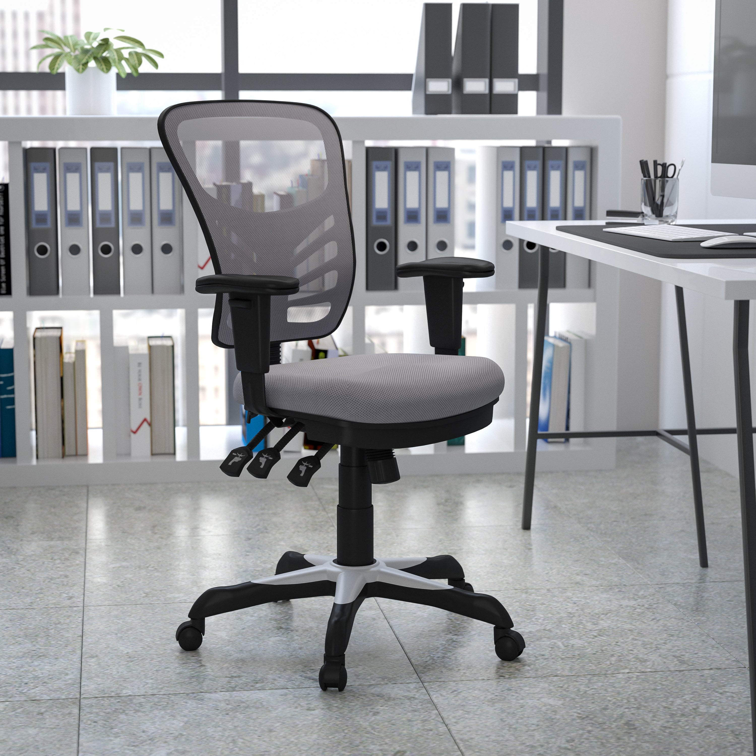 Nicholas Mid-Back Gray Mesh Multifunction Executive Swivel Ergonomic Office Chair with Adjustable Arms