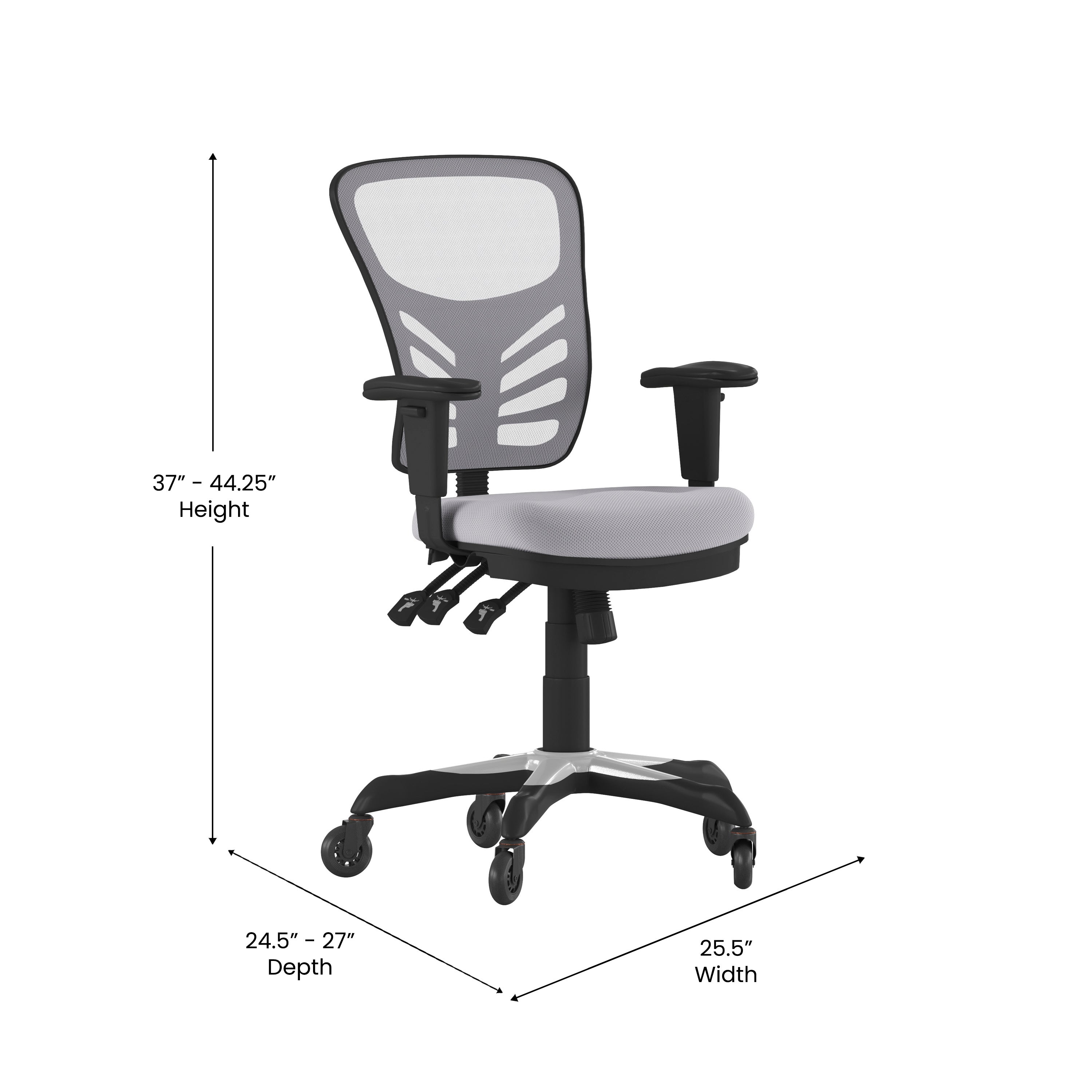 Nicholas Mid-Back Gray Mesh Multifunction Executive Swivel Ergonomic Office Chair with Adjustable Arms and Transparent Roller Wheels