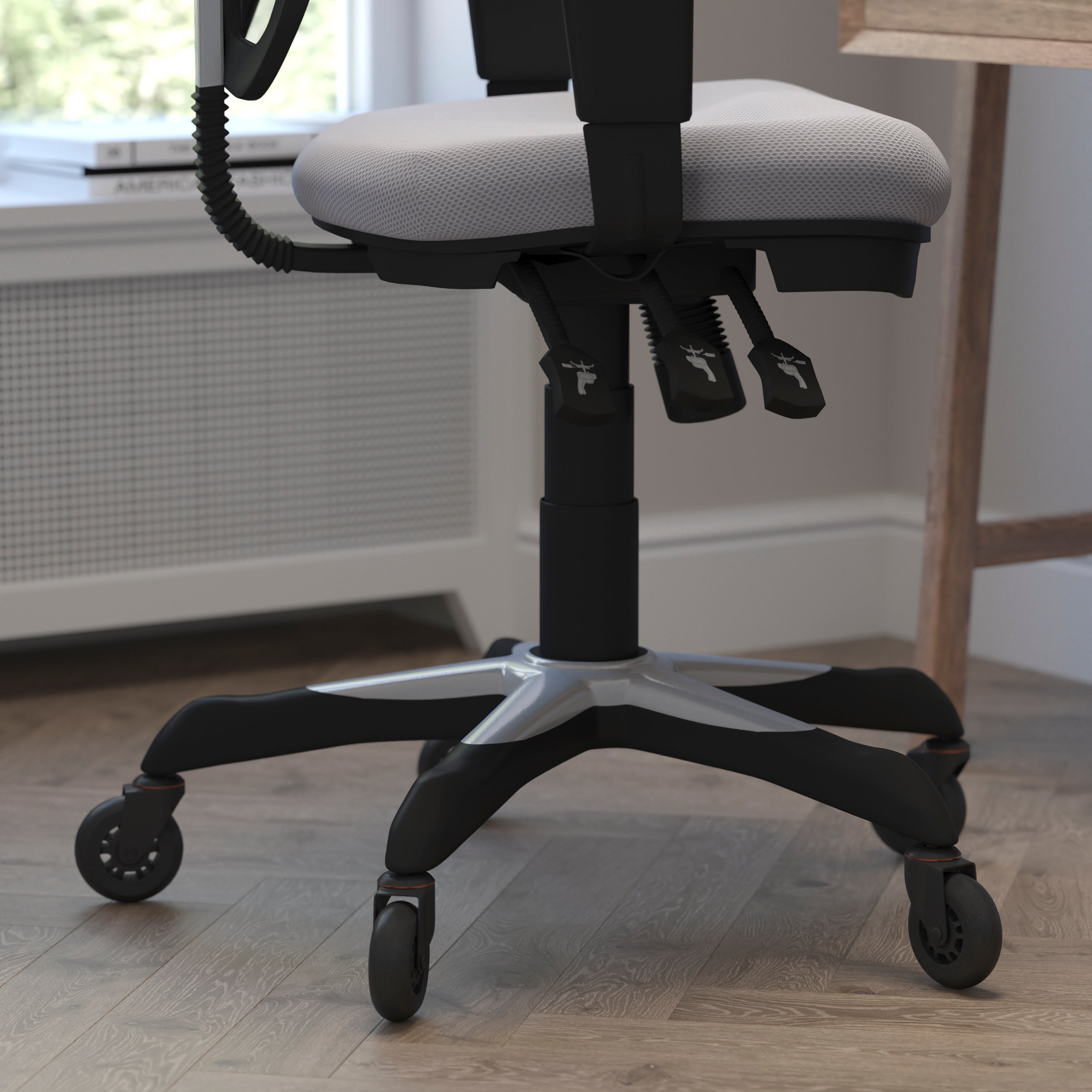 Nicholas Mid-Back Gray Mesh Multifunction Executive Swivel Ergonomic Office Chair with Adjustable Arms and Transparent Roller Wheels