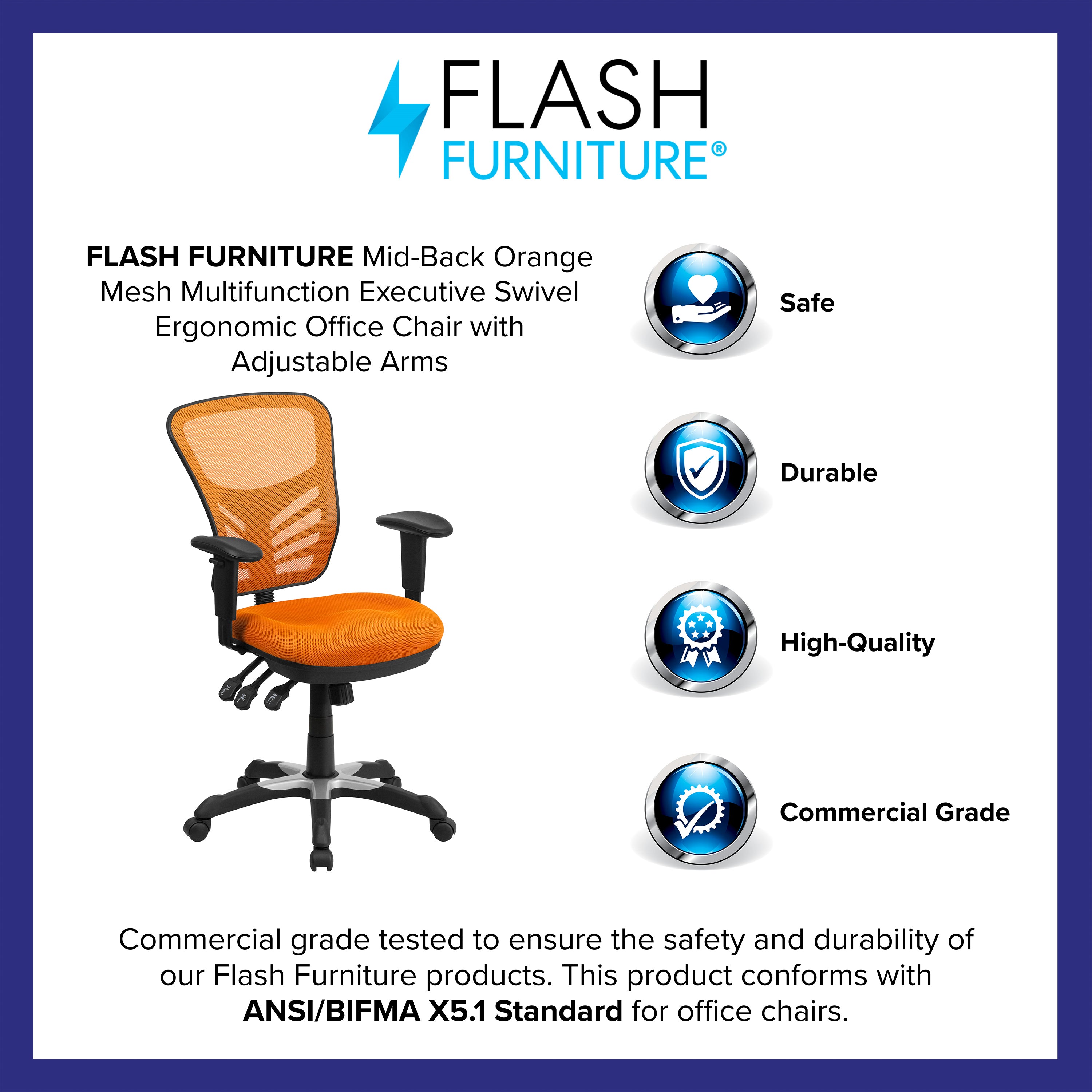Nicholas Mid-Back Orange Mesh Multifunction Executive Swivel Ergonomic Office Chair with Adjustable Arms