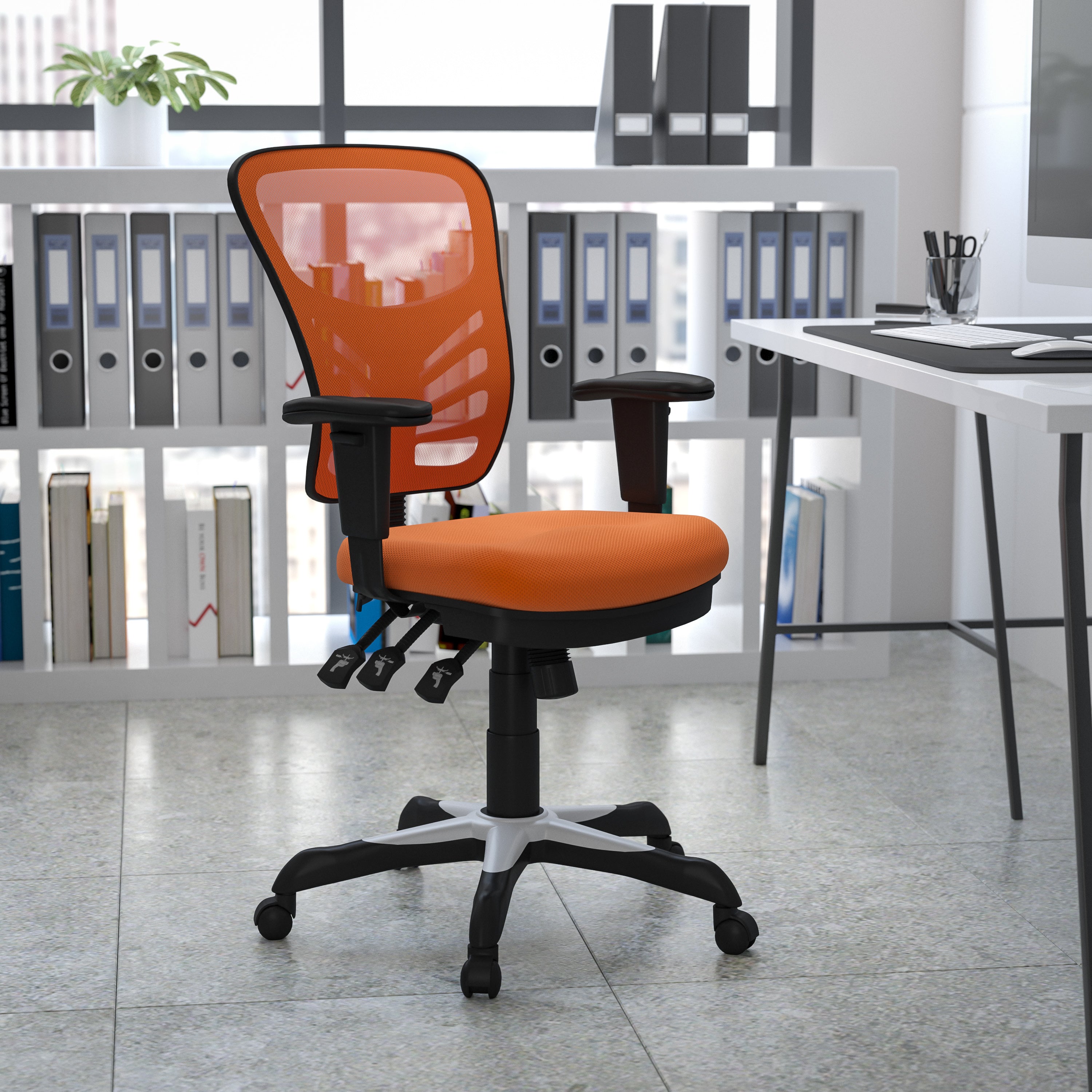 Nicholas Mid-Back Orange Mesh Multifunction Executive Swivel Ergonomic Office Chair with Adjustable Arms