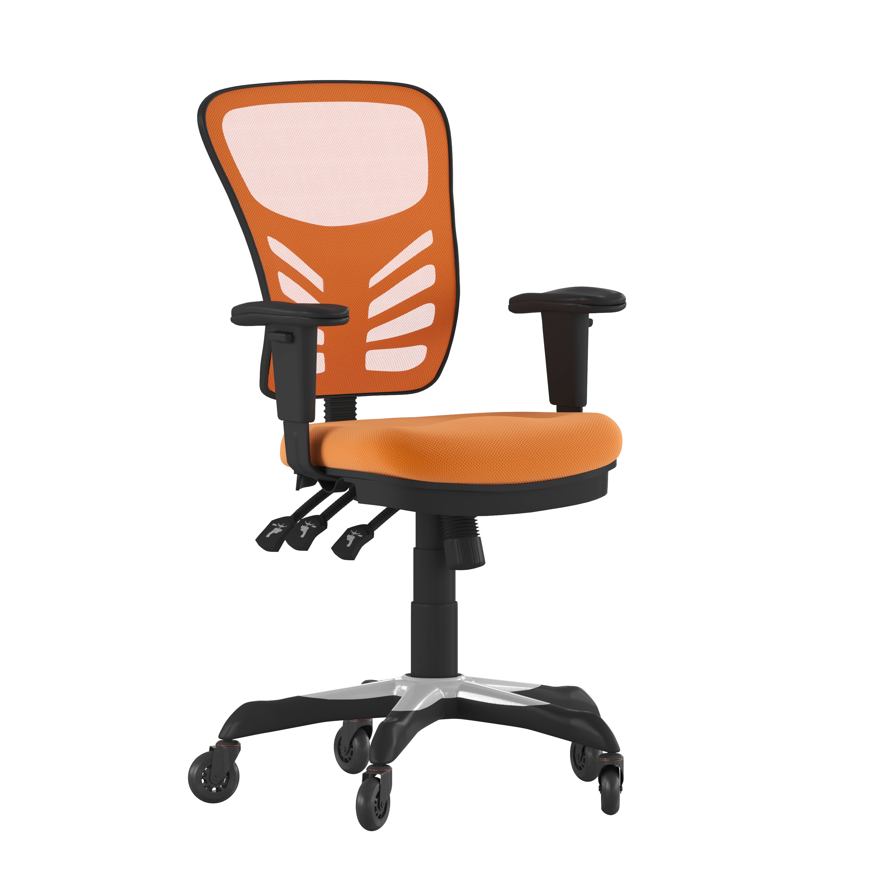 Nicholas Mid-Back Orange Mesh Multifunction Executive Swivel Ergonomic Office Chair with Adjustable Arms and Transparent Roller Wheels