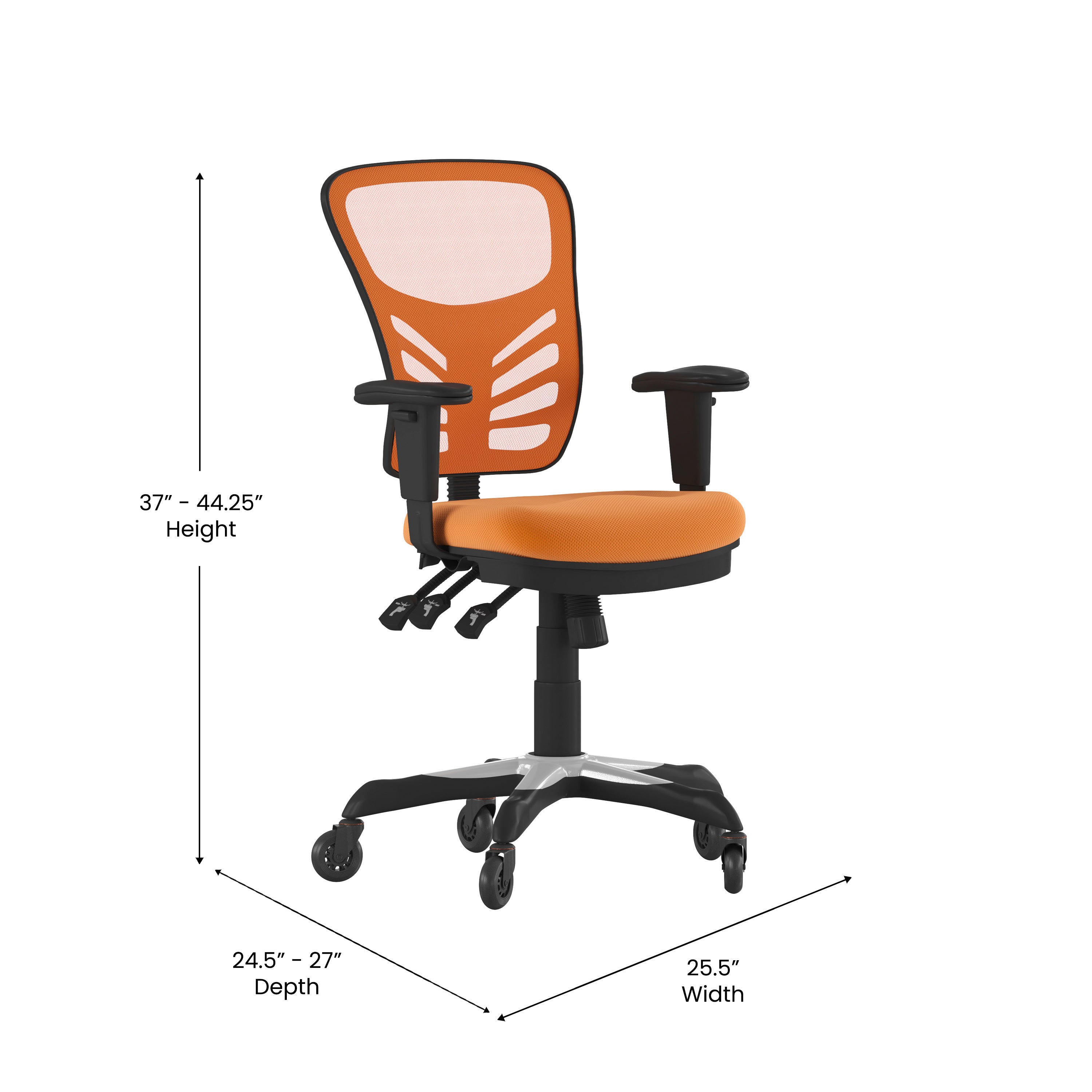 Nicholas Mid-Back Orange Mesh Multifunction Executive Swivel Ergonomic Office Chair with Adjustable Arms and Transparent Roller Wheels