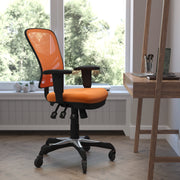 Nicholas Mid-Back Orange Mesh Multifunction Executive Swivel Ergonomic Office Chair with Adjustable Arms and Transparent Roller Wheels