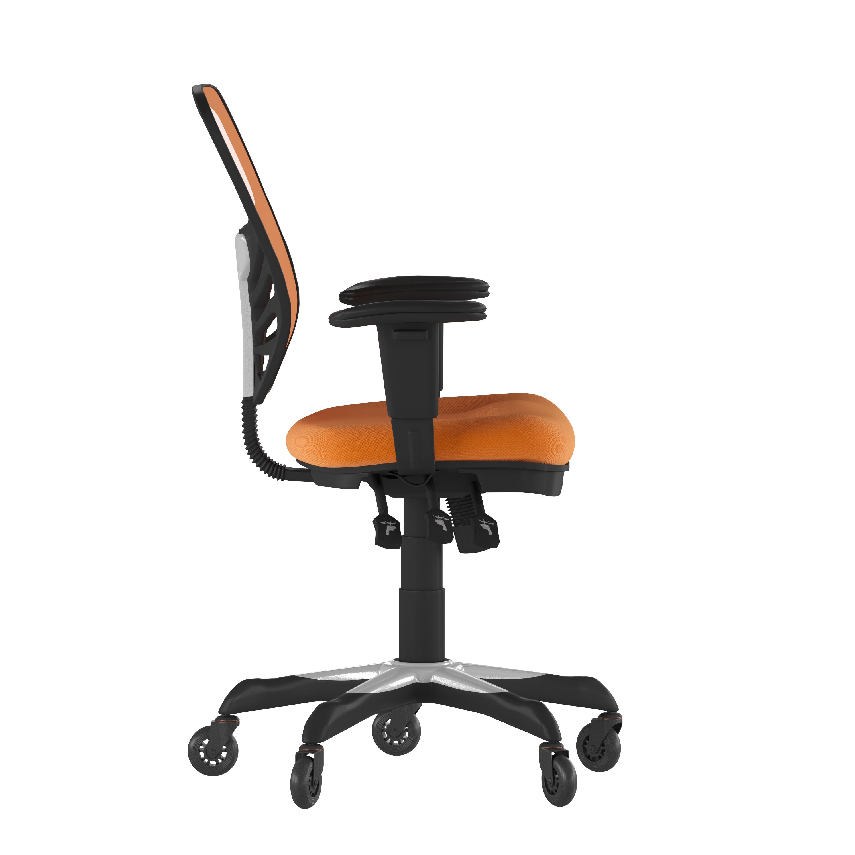 Nicholas Mid-Back Orange Mesh Multifunction Executive Swivel Ergonomic Office Chair with Adjustable Arms and Transparent Roller Wheels
