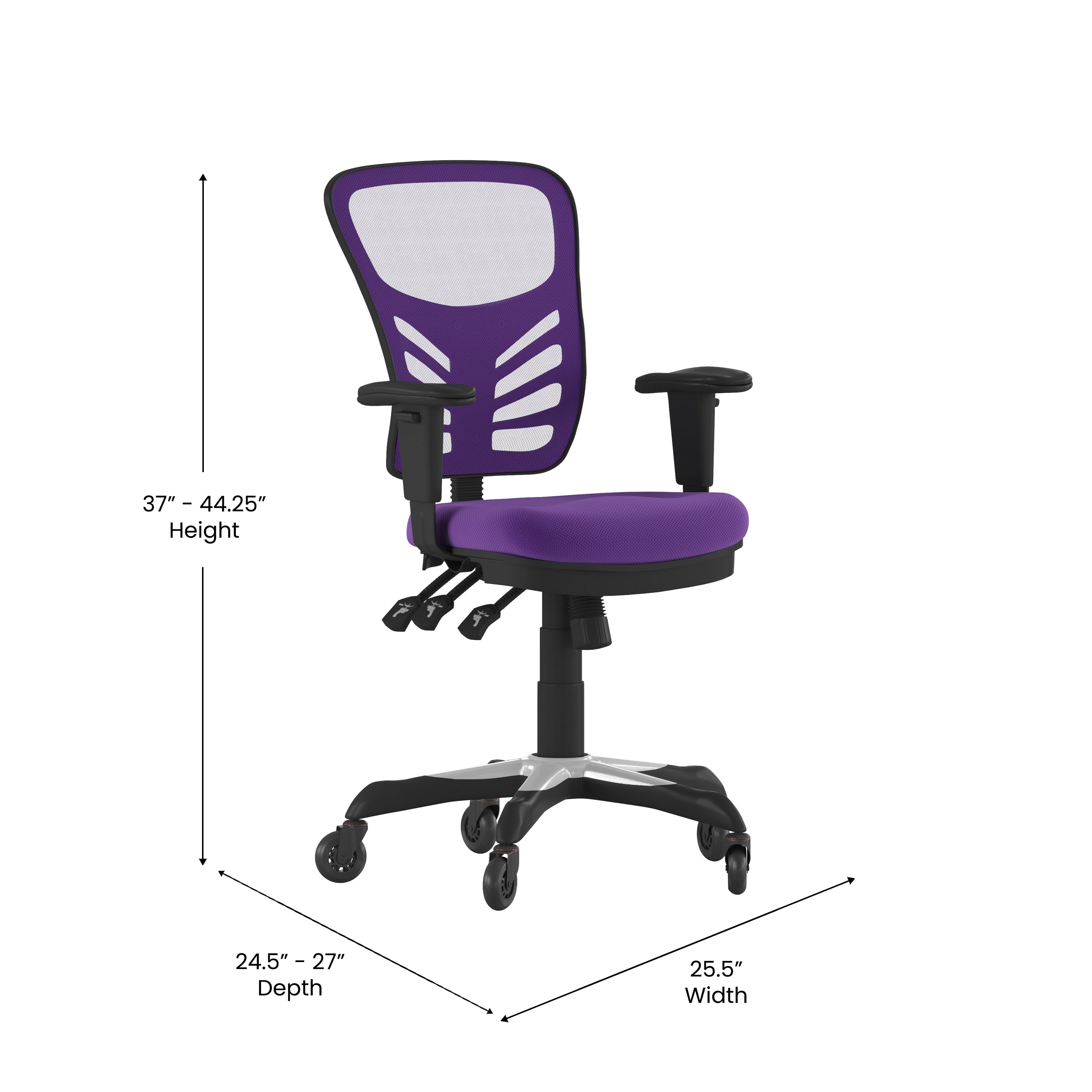 Nicholas Mid-Back Purple Mesh Multifunction Executive Swivel Ergonomic Office Chair with Adjustable Arms and Transparent Roller Wheels
