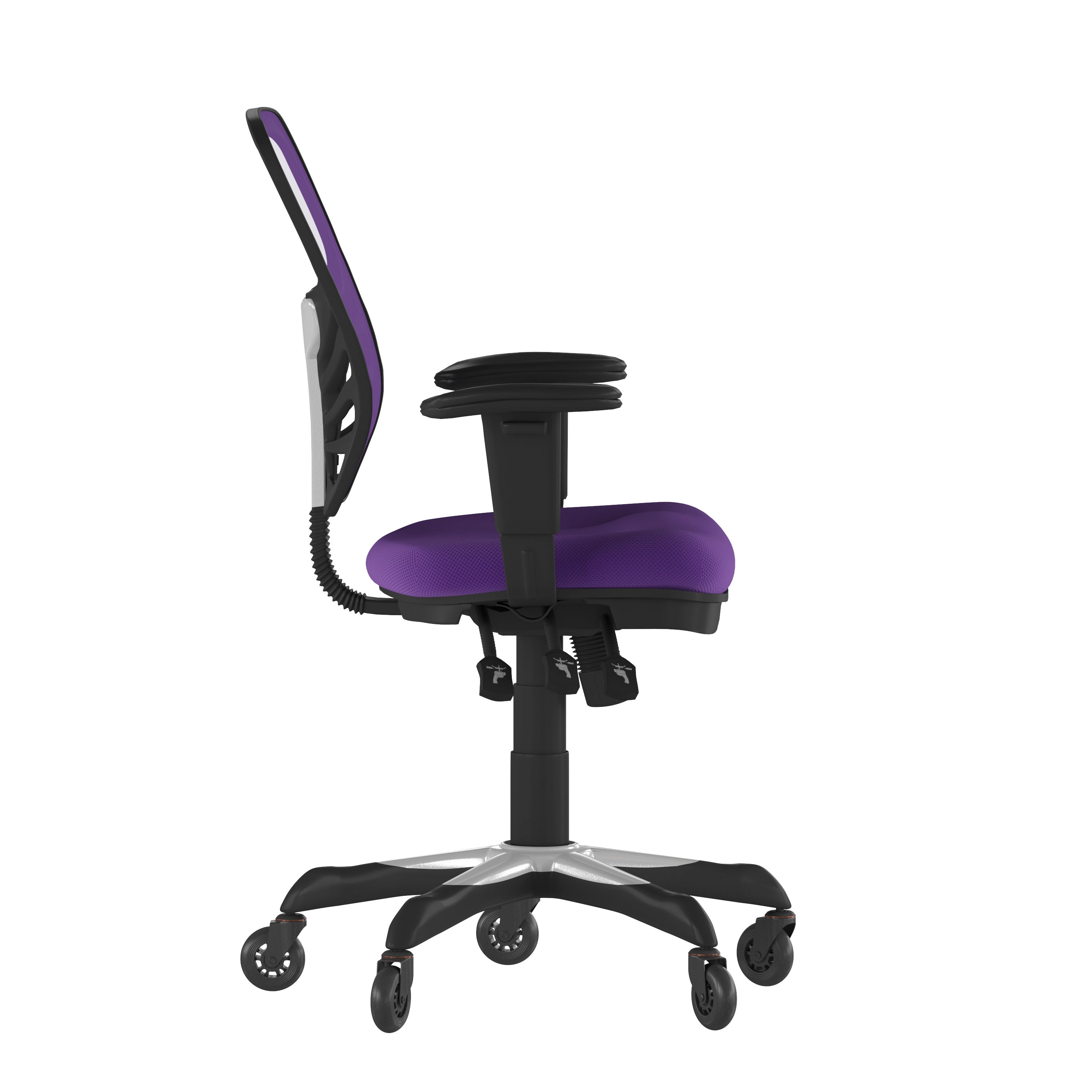 Nicholas Mid-Back Purple Mesh Multifunction Executive Swivel Ergonomic Office Chair with Adjustable Arms and Transparent Roller Wheels