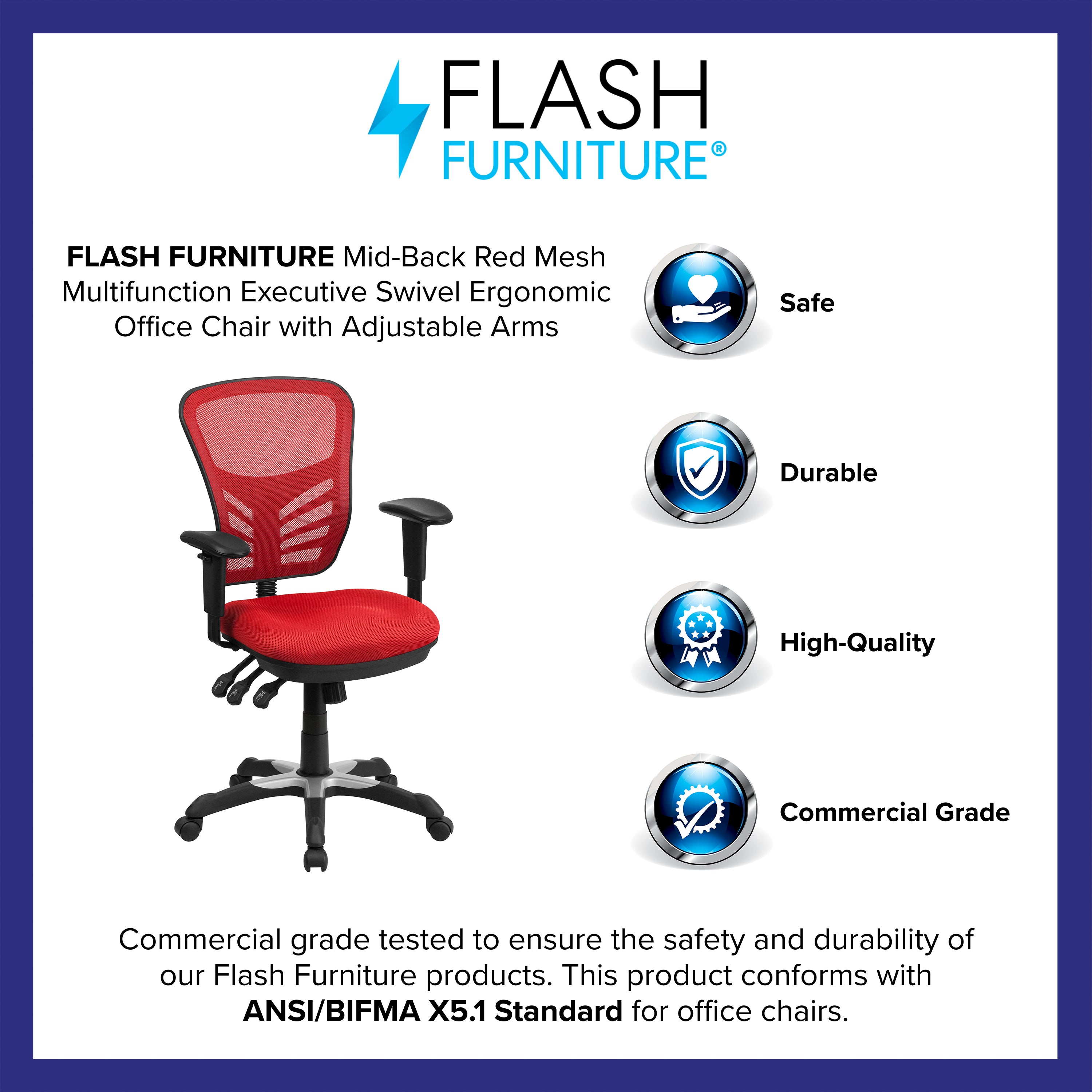Nicholas Mid-Back Red Mesh Multifunction Executive Swivel Ergonomic Office Chair with Adjustable Arms