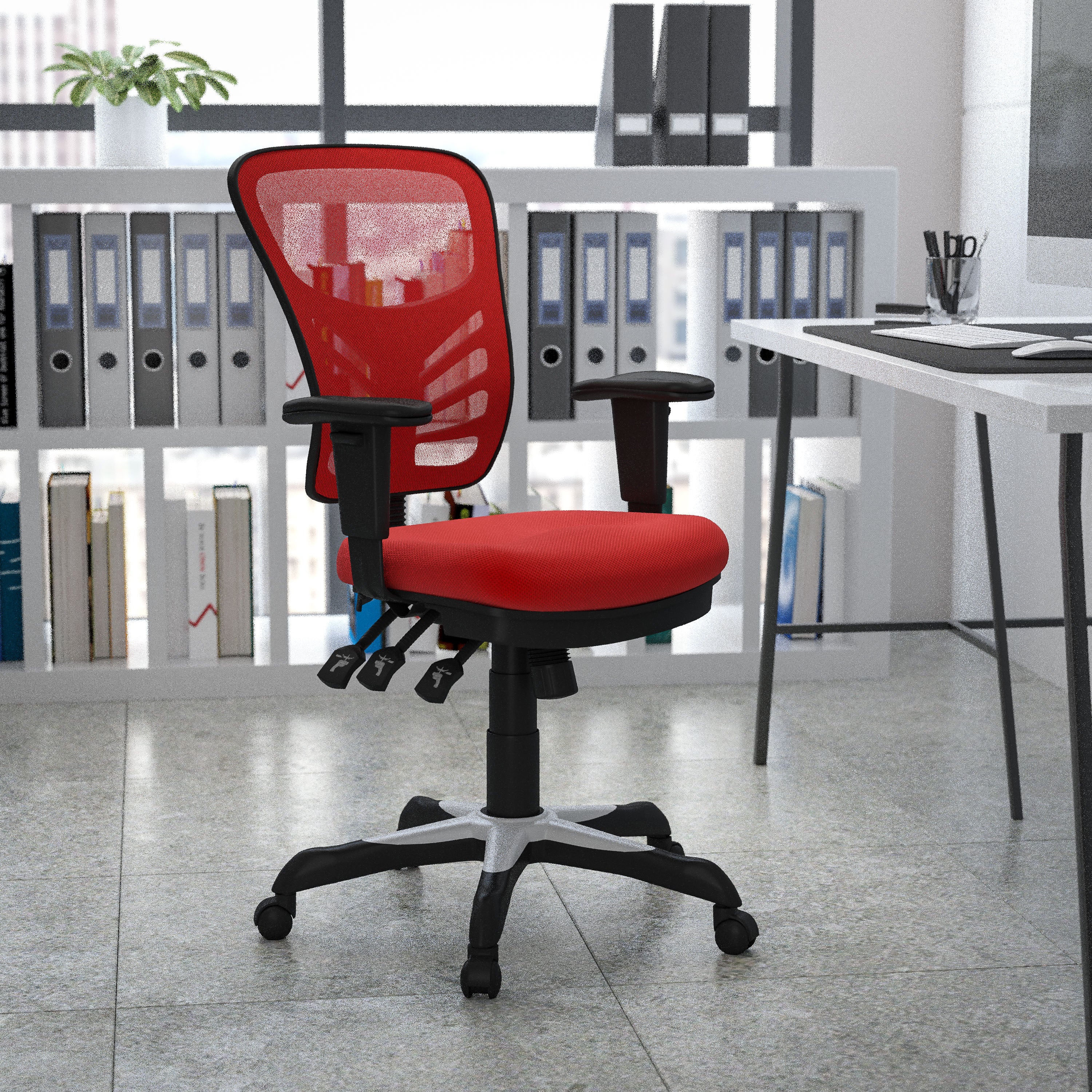 Nicholas Mid-Back Red Mesh Multifunction Executive Swivel Ergonomic Office Chair with Adjustable Arms