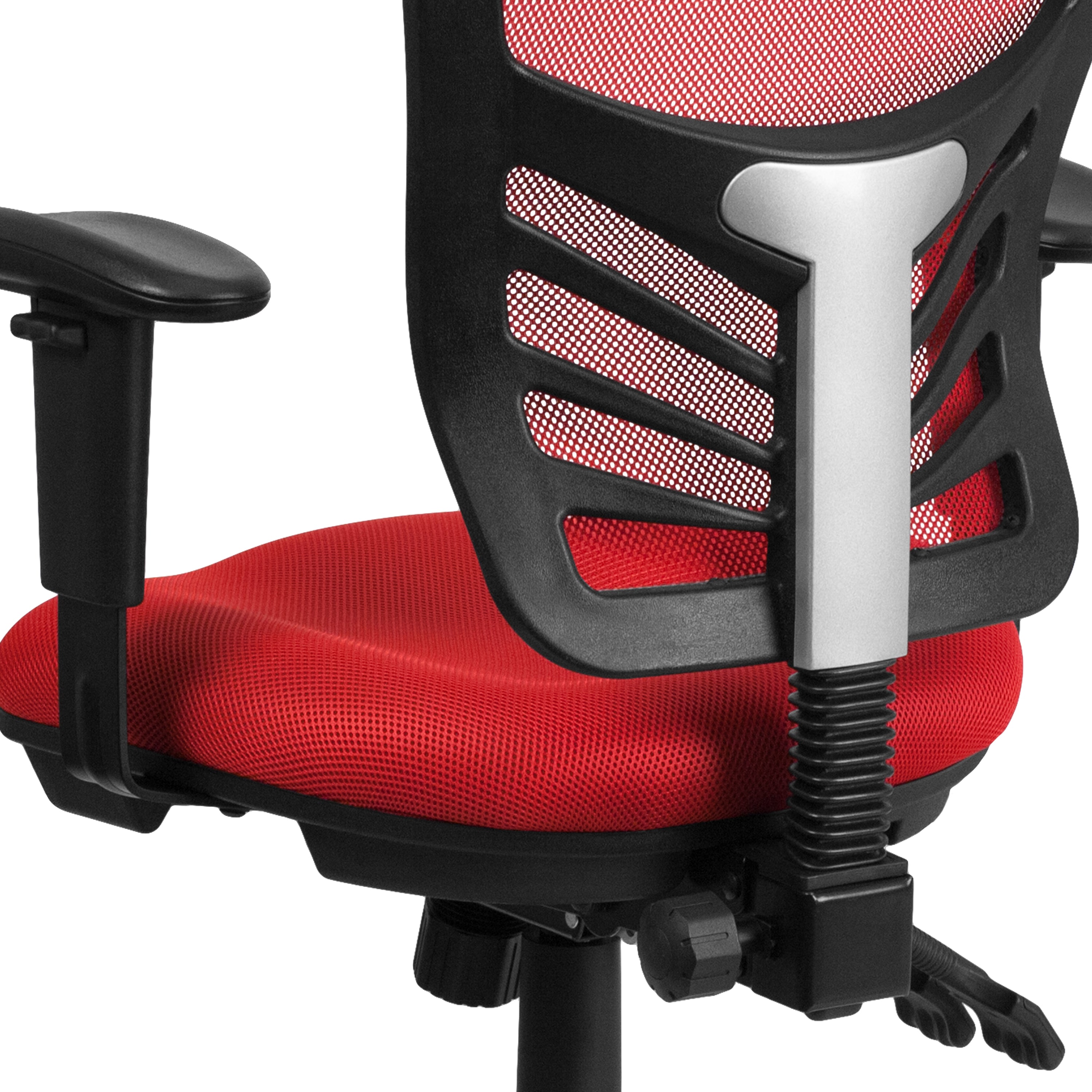 Nicholas Mid-Back Red Mesh Multifunction Executive Swivel Ergonomic Office Chair with Adjustable Arms