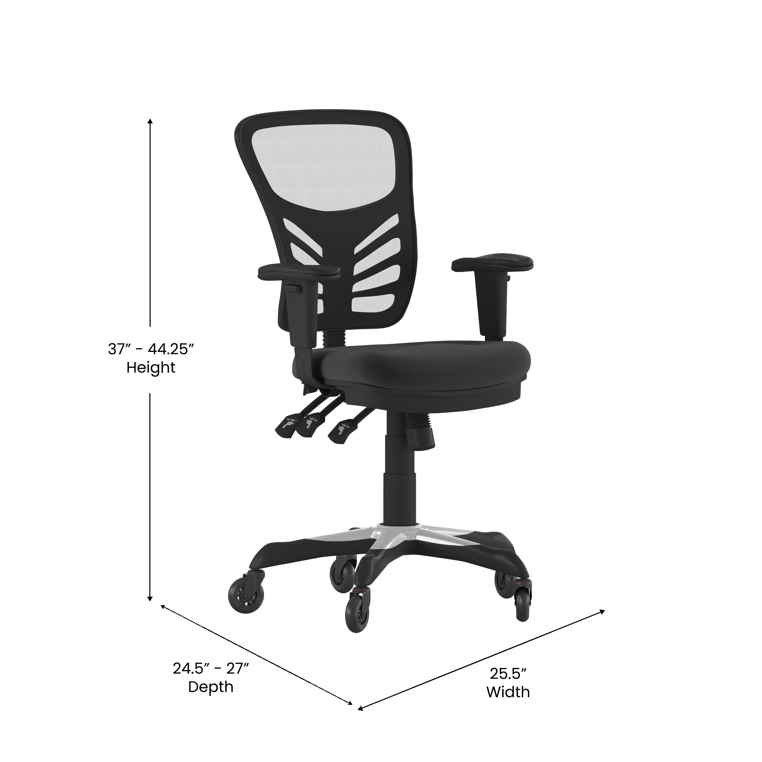 Nicholas Mid-Back Black Mesh Multifunction Executive Swivel Ergonomic Office Chair with Adjustable Arms and Transparent Roller Wheels