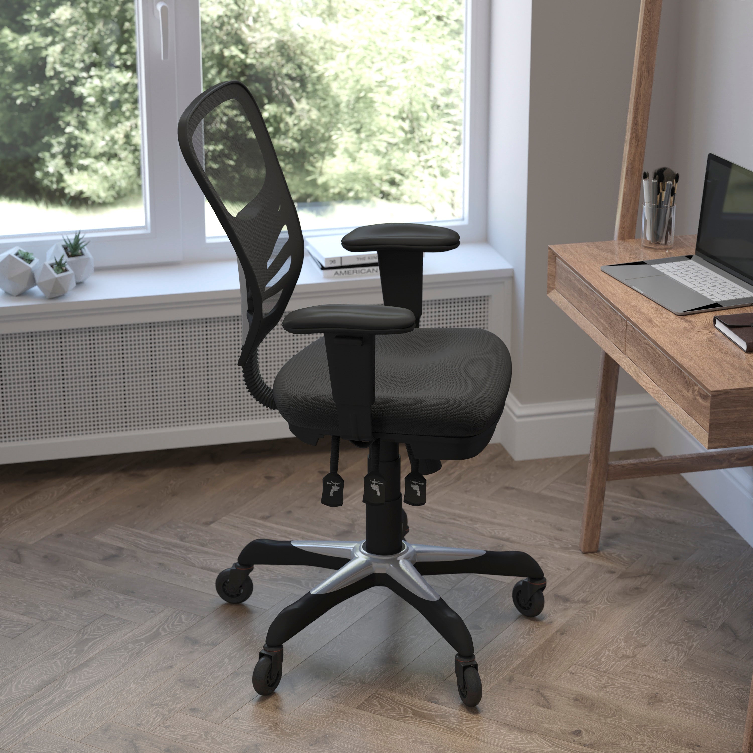 Nicholas Mid-Back Black Mesh Multifunction Executive Swivel Ergonomic Office Chair with Adjustable Arms and Transparent Roller Wheels