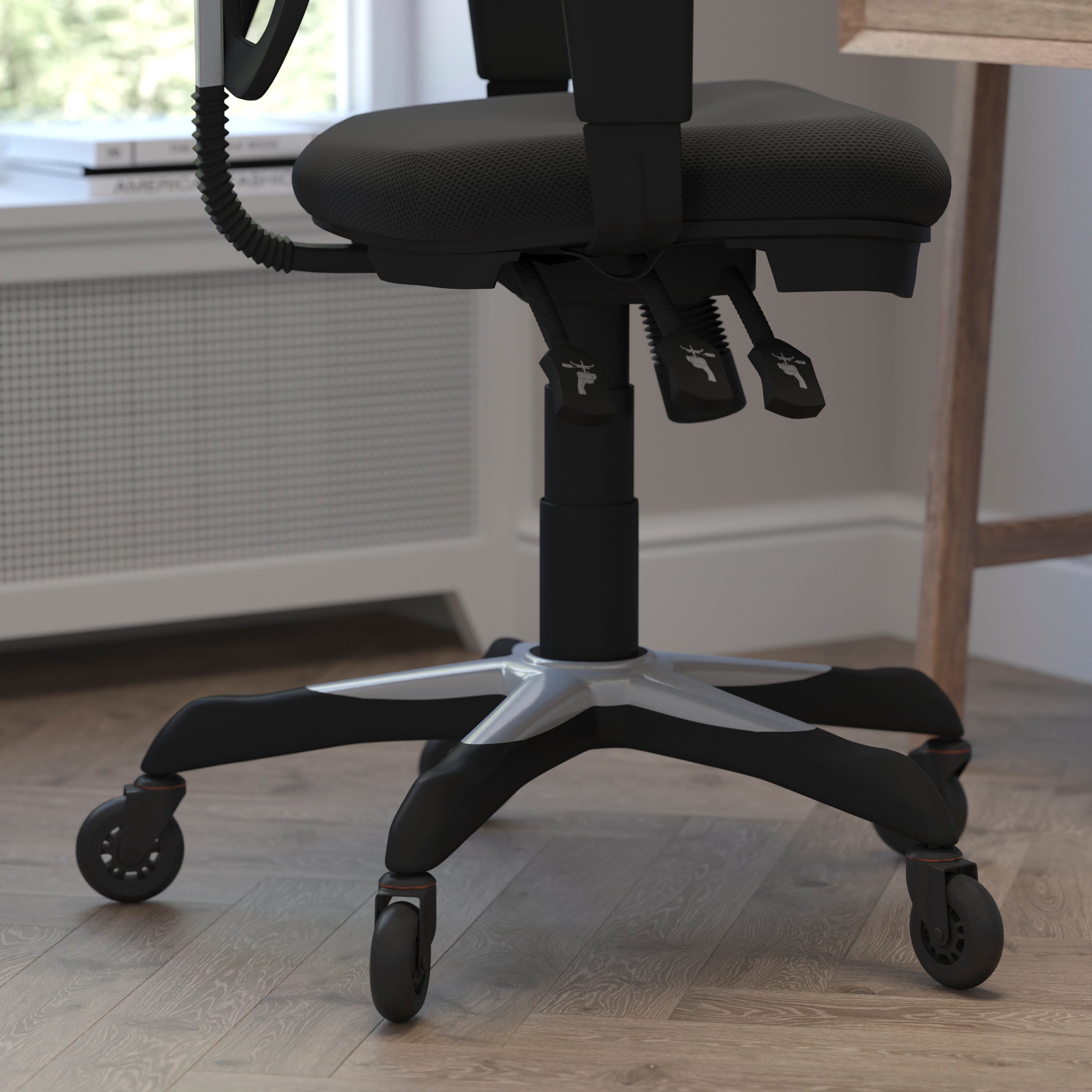 Nicholas Mid-Back Black Mesh Multifunction Executive Swivel Ergonomic Office Chair with Adjustable Arms and Transparent Roller Wheels