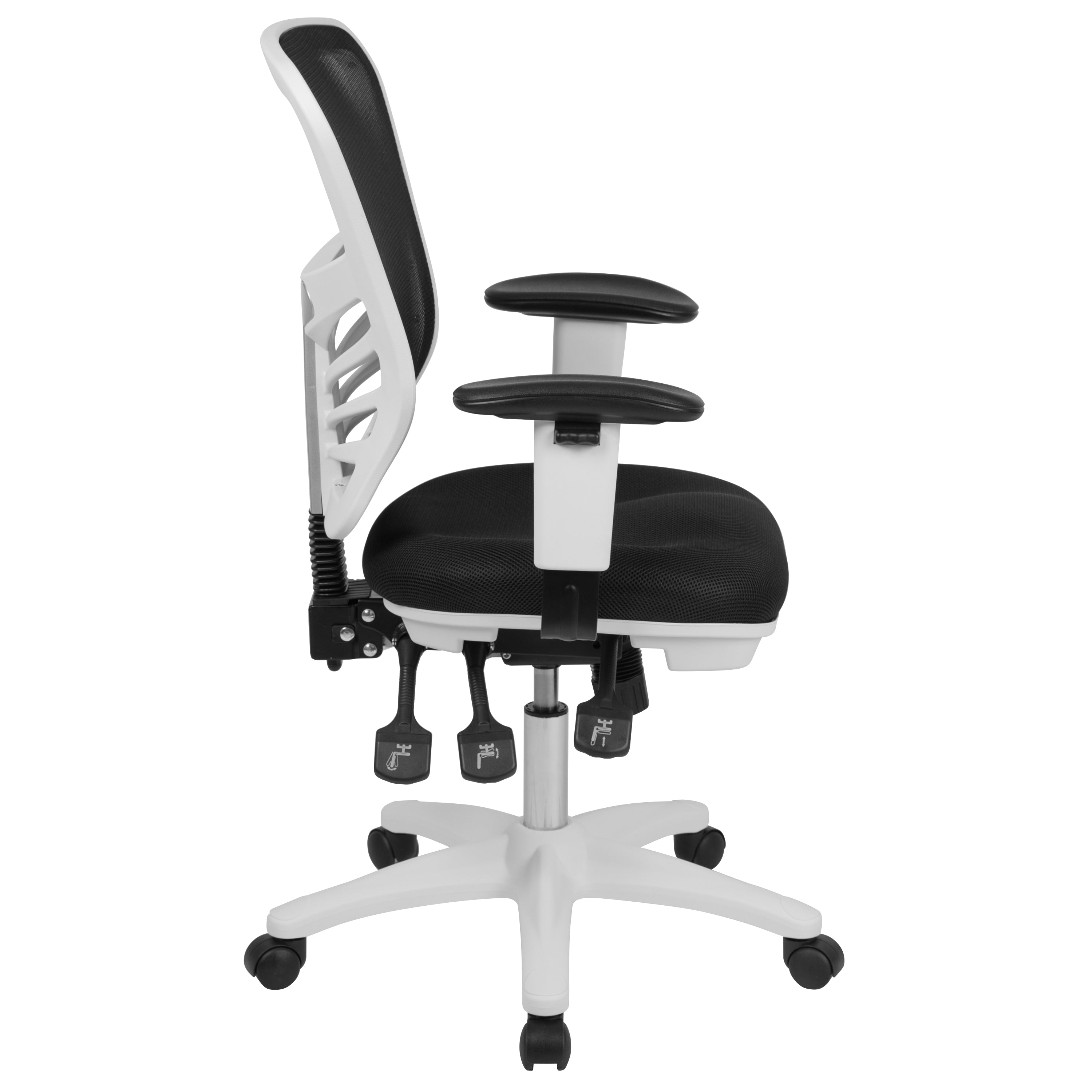 Nicholas Mid-Back Black Mesh Multifunction Executive Swivel Ergonomic Office Chair with Adjustable Arms and White Frame