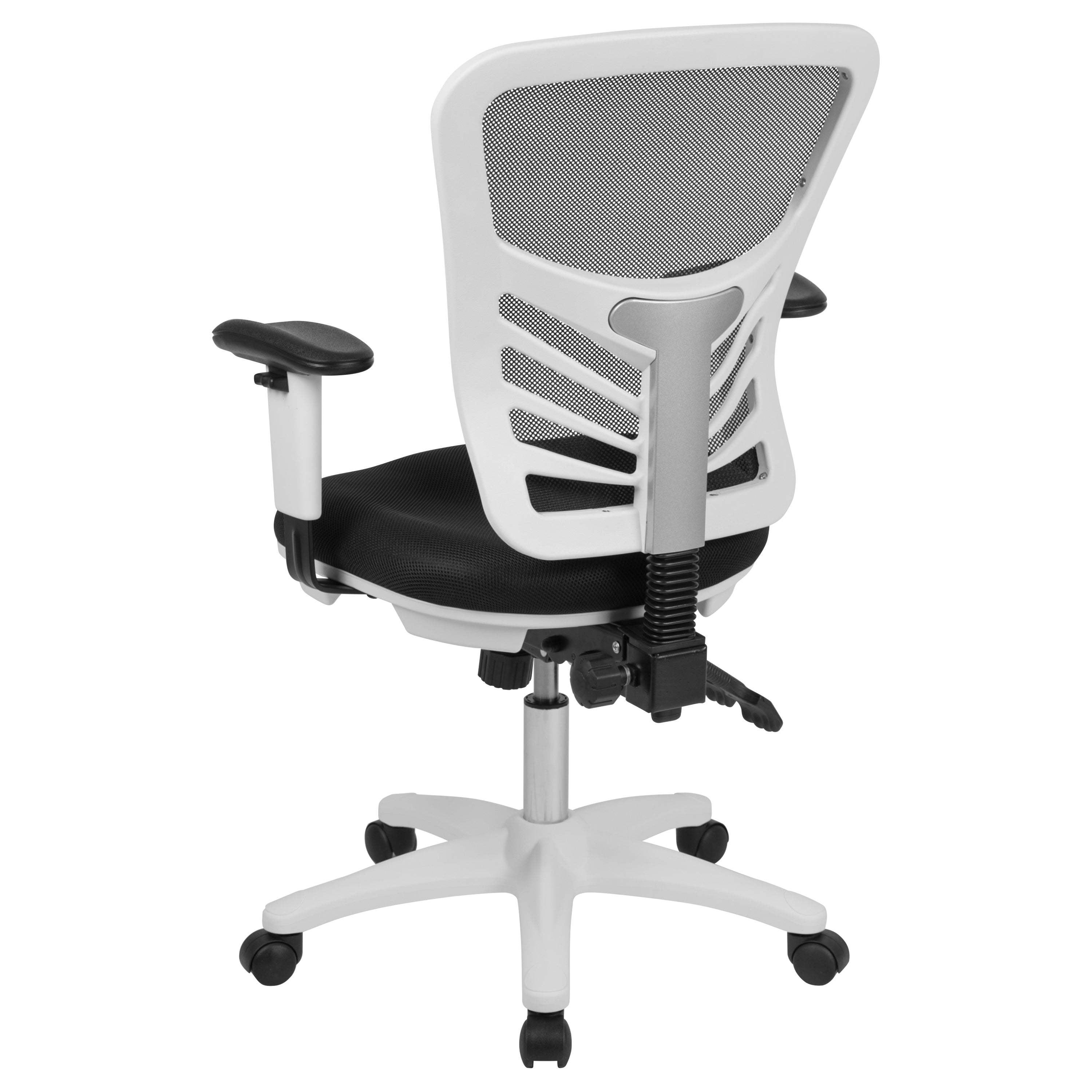 Nicholas Mid-Back Black Mesh Multifunction Executive Swivel Ergonomic Office Chair with Adjustable Arms and White Frame