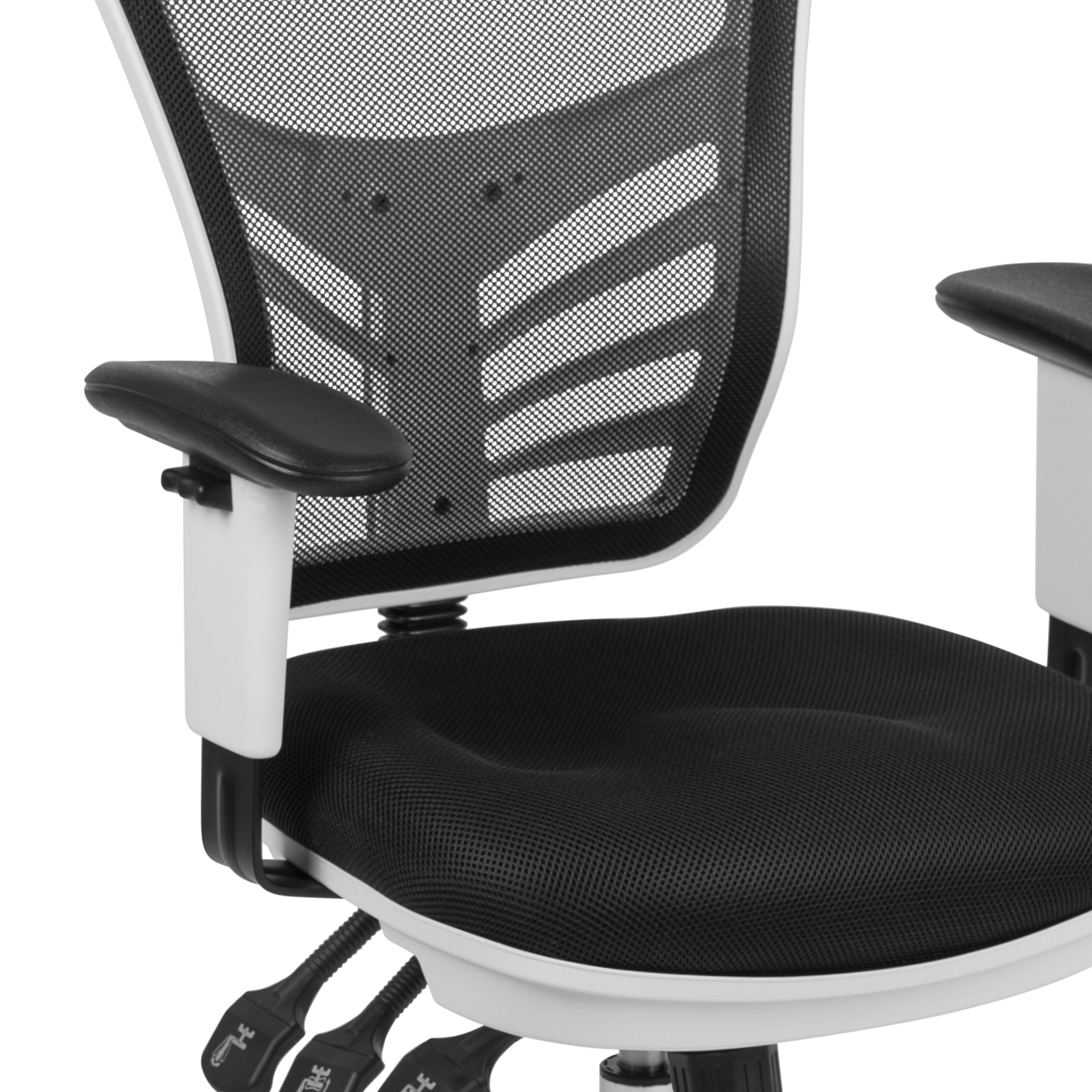 Nicholas Mid-Back Black Mesh Multifunction Executive Swivel Ergonomic Office Chair with Adjustable Arms and White Frame