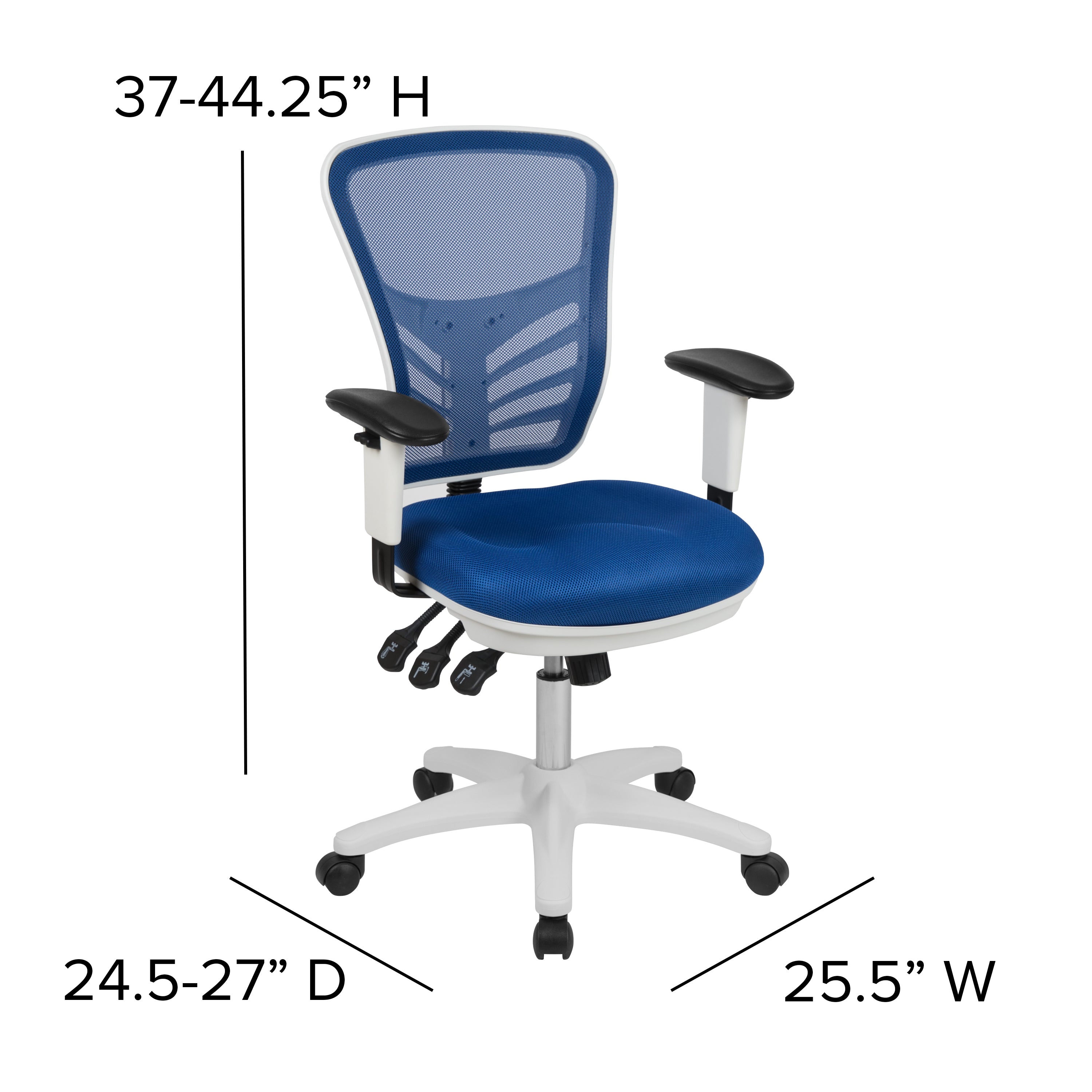 Nicholas Mid-Back Blue Mesh Multifunction Executive Swivel Ergonomic Office Chair with Adjustable Arms and White Frame