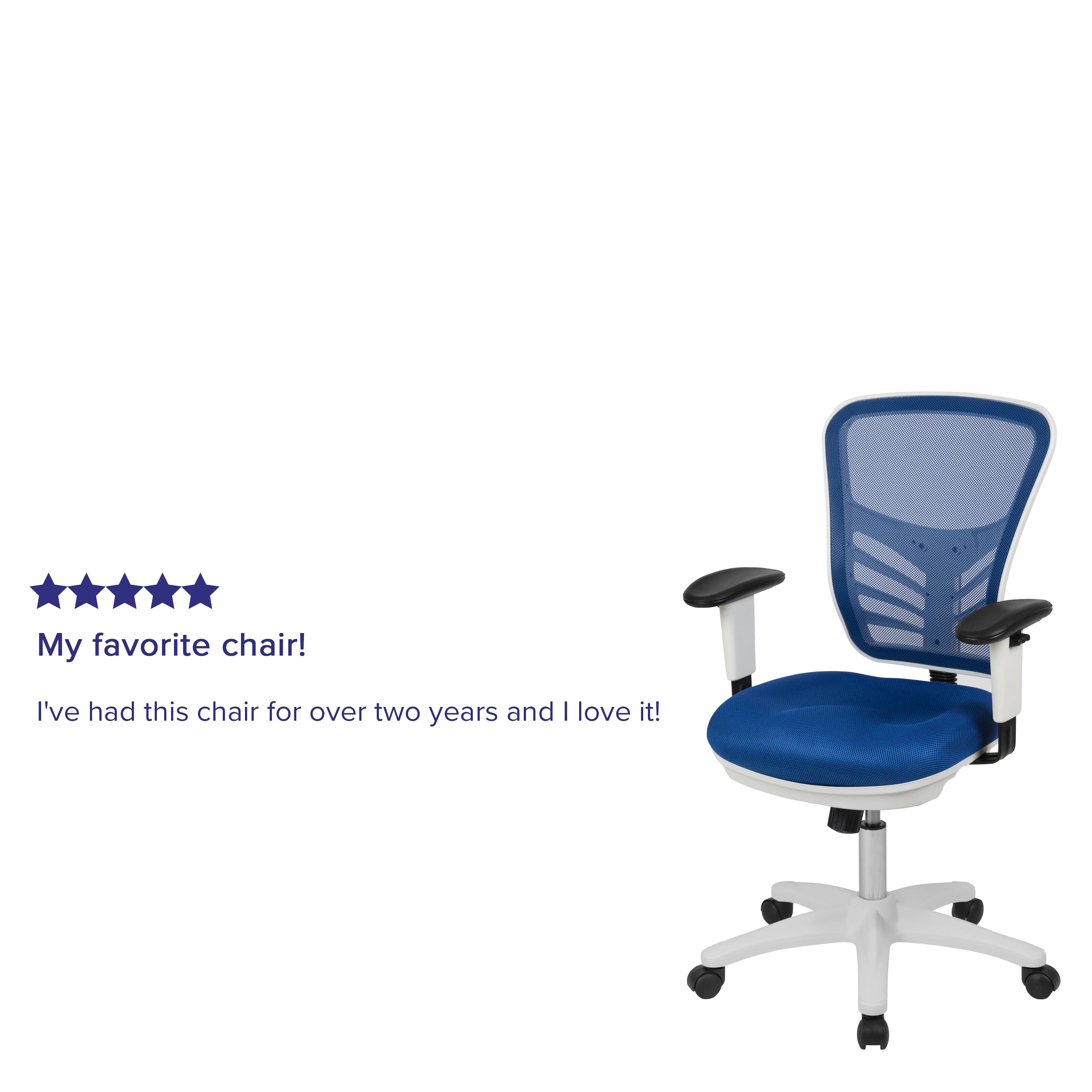 Nicholas Mid-Back Blue Mesh Multifunction Executive Swivel Ergonomic Office Chair with Adjustable Arms and White Frame