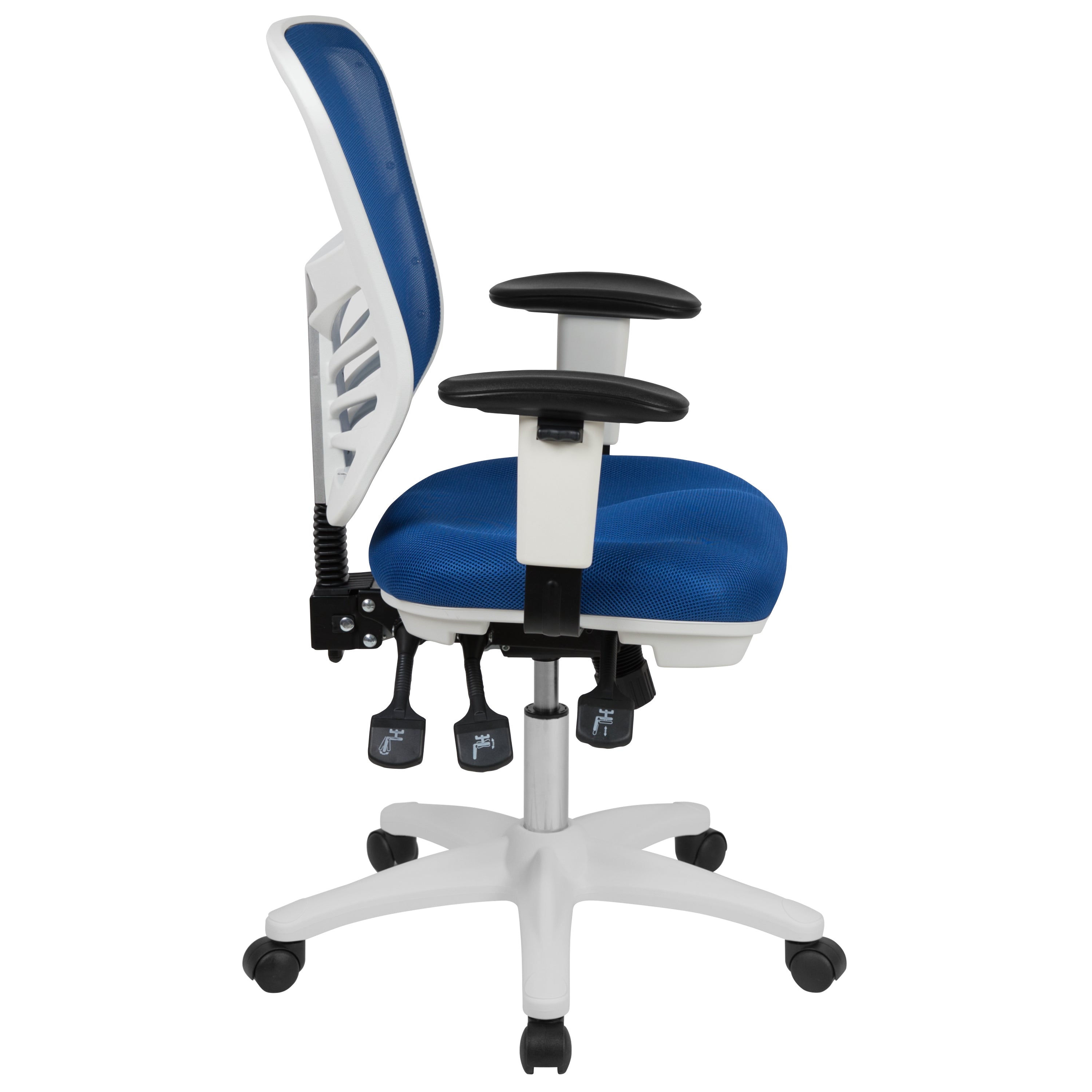 Nicholas Mid-Back Blue Mesh Multifunction Executive Swivel Ergonomic Office Chair with Adjustable Arms and White Frame