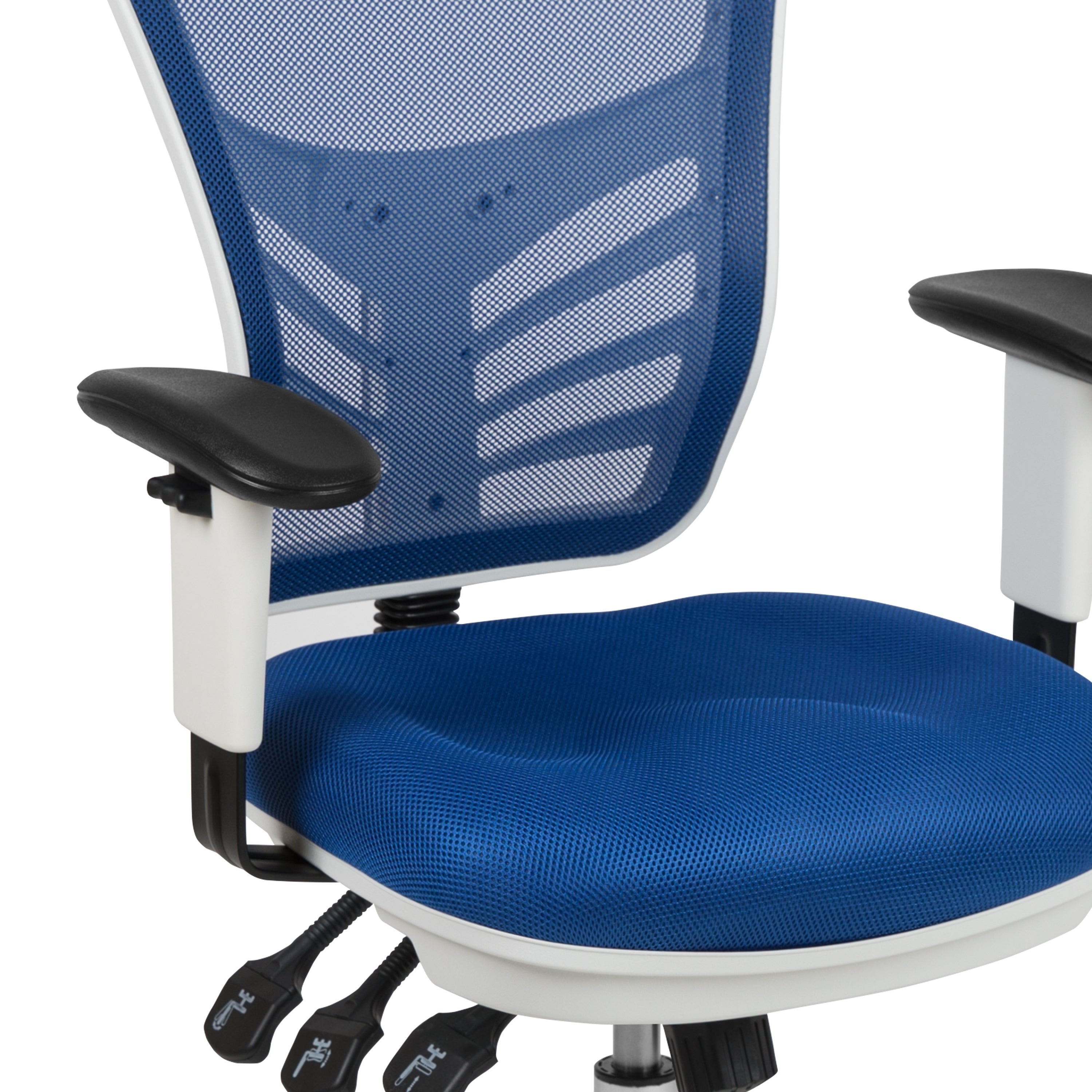 Nicholas Mid-Back Blue Mesh Multifunction Executive Swivel Ergonomic Office Chair with Adjustable Arms and White Frame